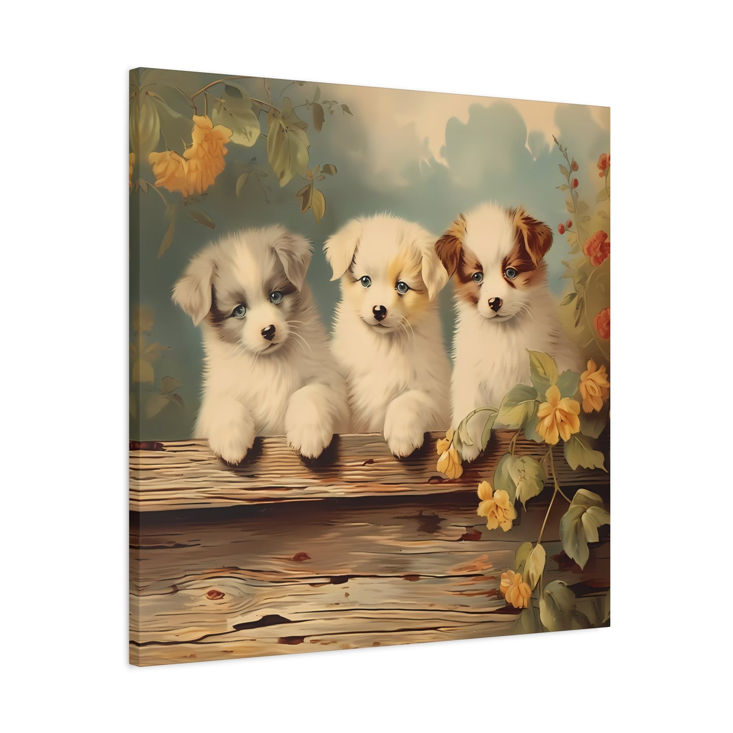 Puppies at the Fence Wall Canvas