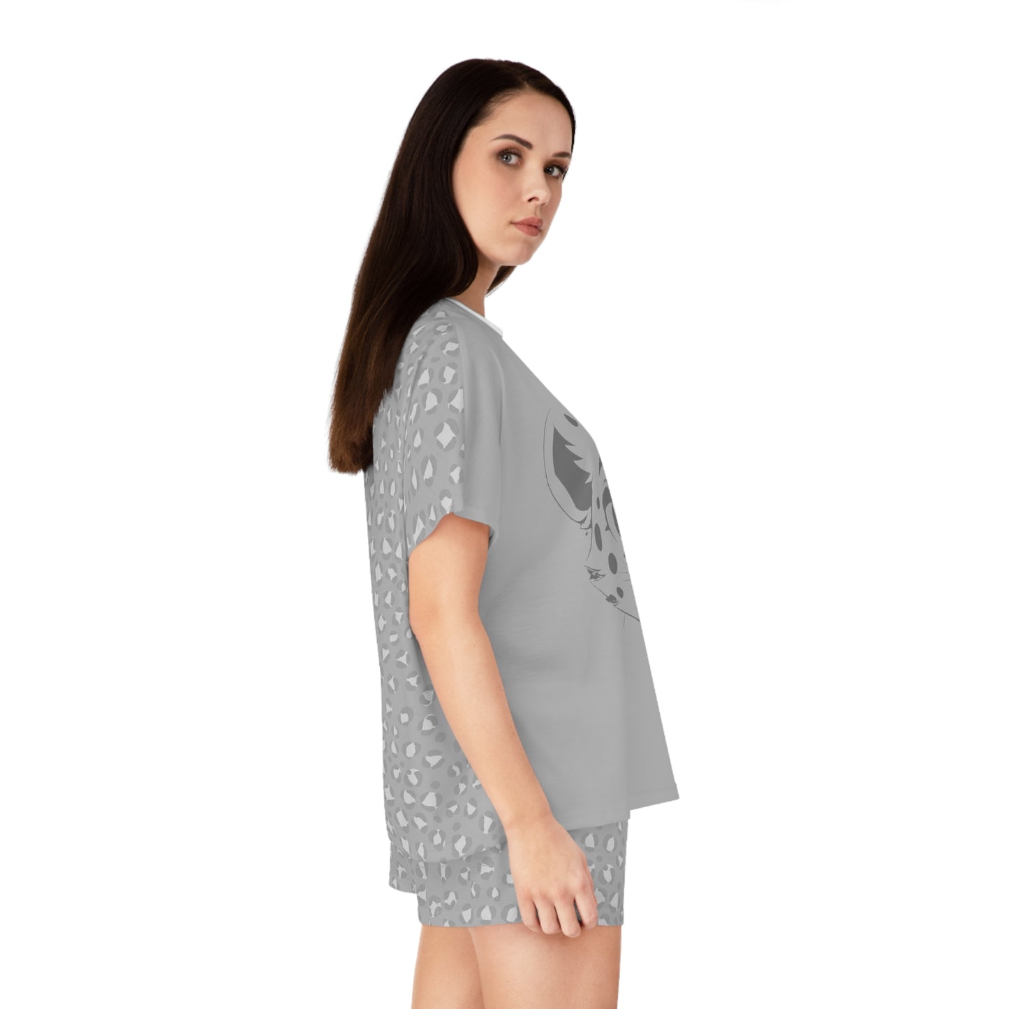 Leopard Print Women's Short Pajama Set - Grey