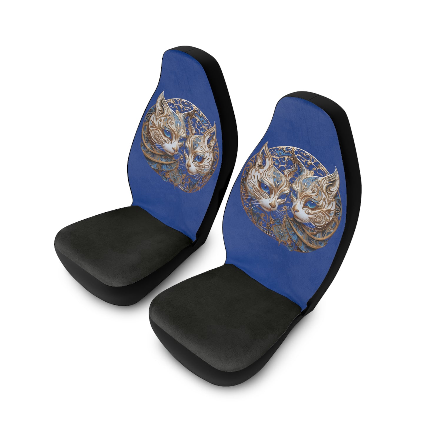 Gold and Blue Cat Harmony Car Seat Covers - Blue