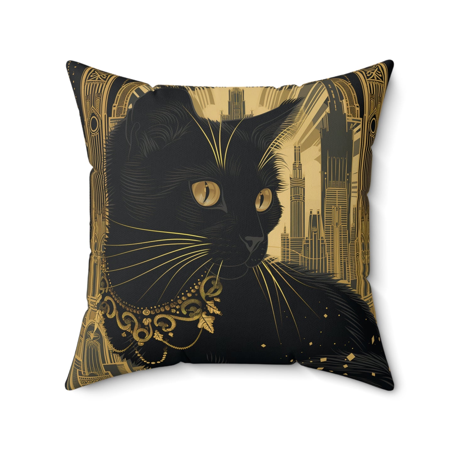 Black Cat and Gold Art Deco - Throw Pillow