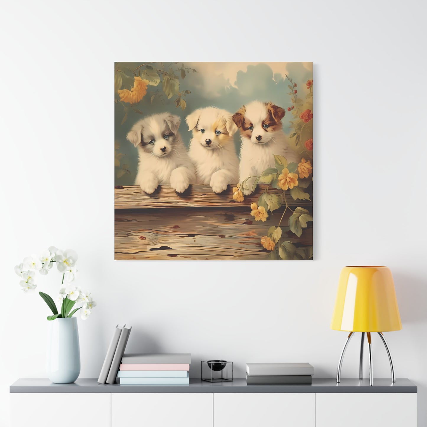 Puppies at the Fence Wall Canvas