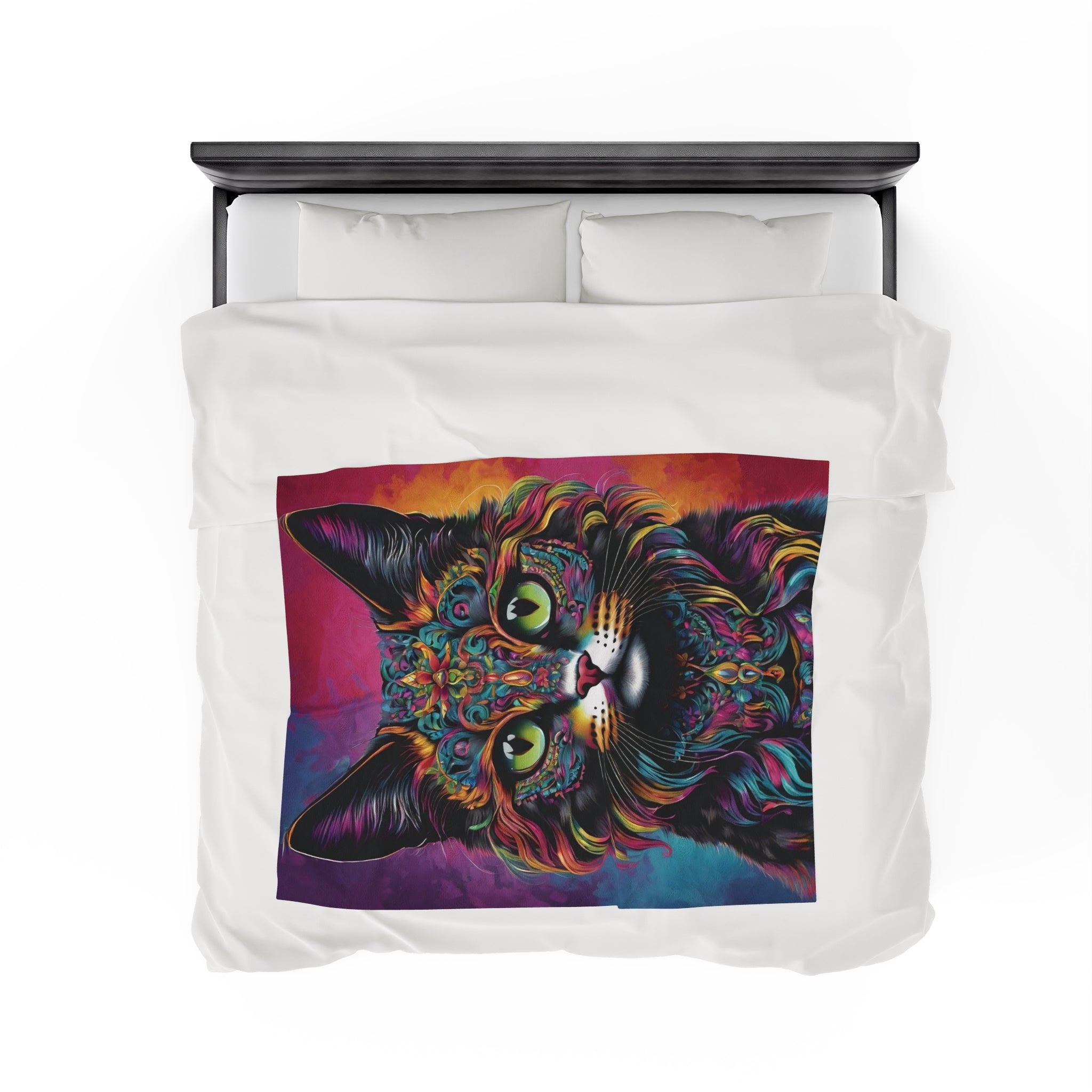 Psychedelic Cat - Velveteen Throw Blanket