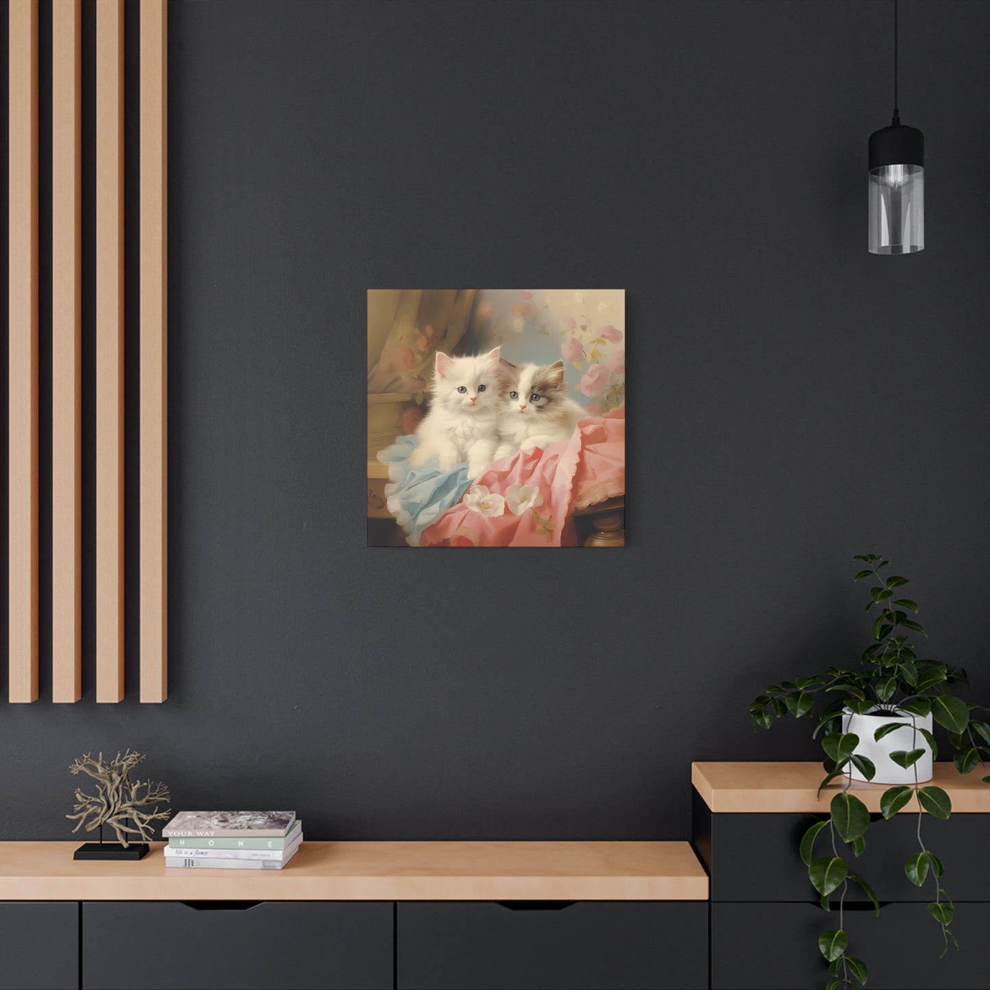 Kittens in Pink and Blue Linen Wall Canvas