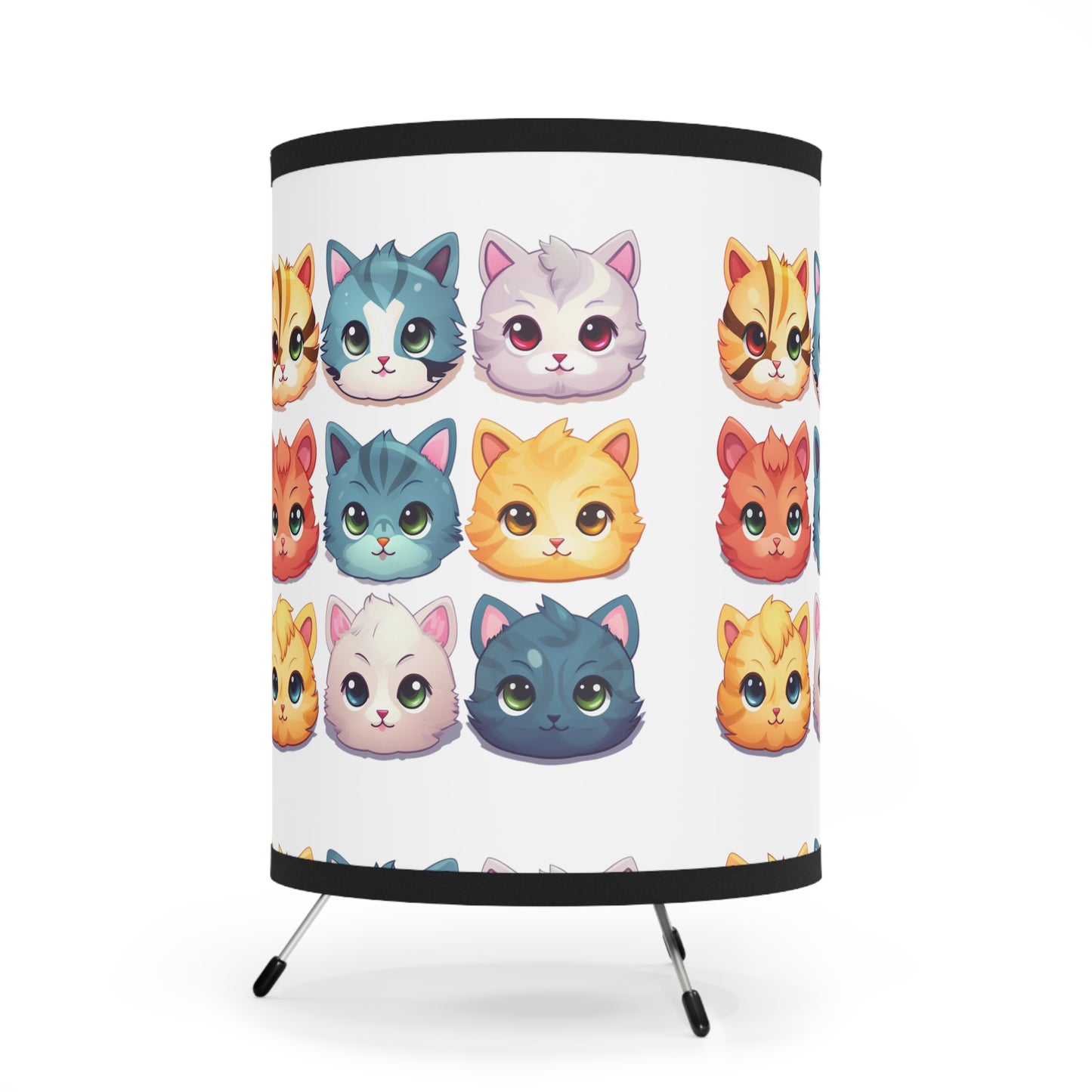 Kitty Faces Tripod Lamp - White