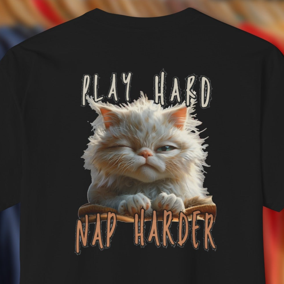 Play Hard, Nap Harder Cat - T-Shirt