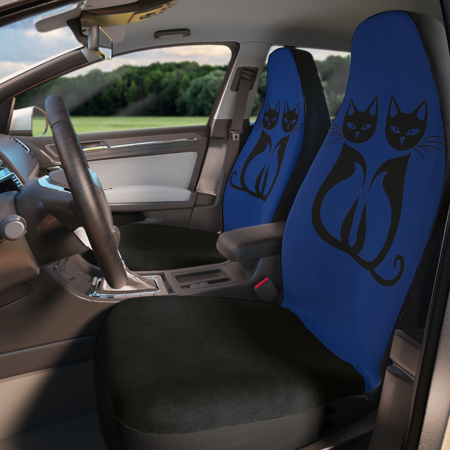 Black Cat Chic Car Seat Covers - Blue