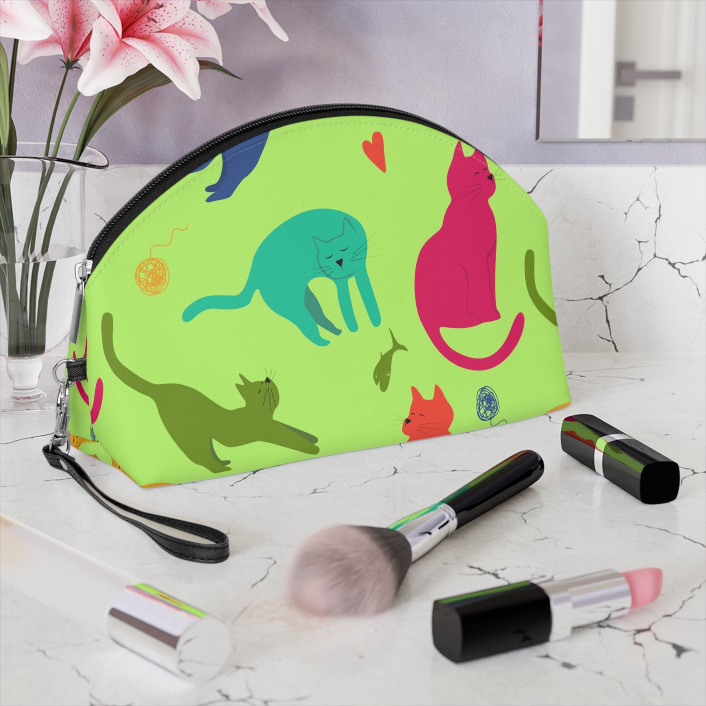 Vibrantly Colored Cats Makeup Bag – Lime