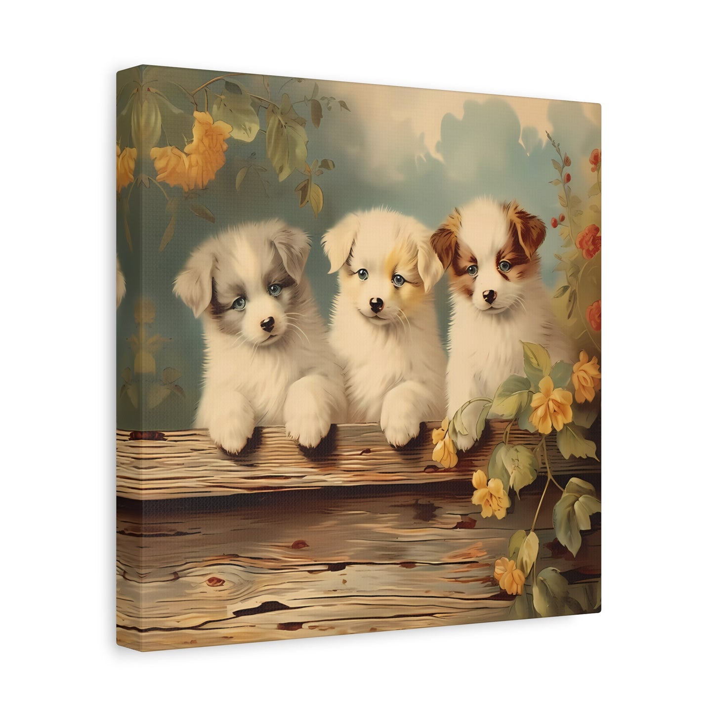 Puppies at the Fence Wall Canvas