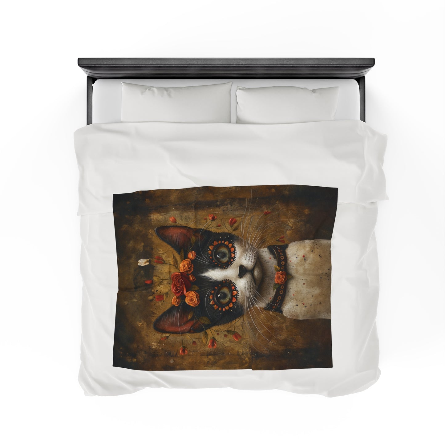 Cat with Red Rose - Day of the Dead - Throw Blanket