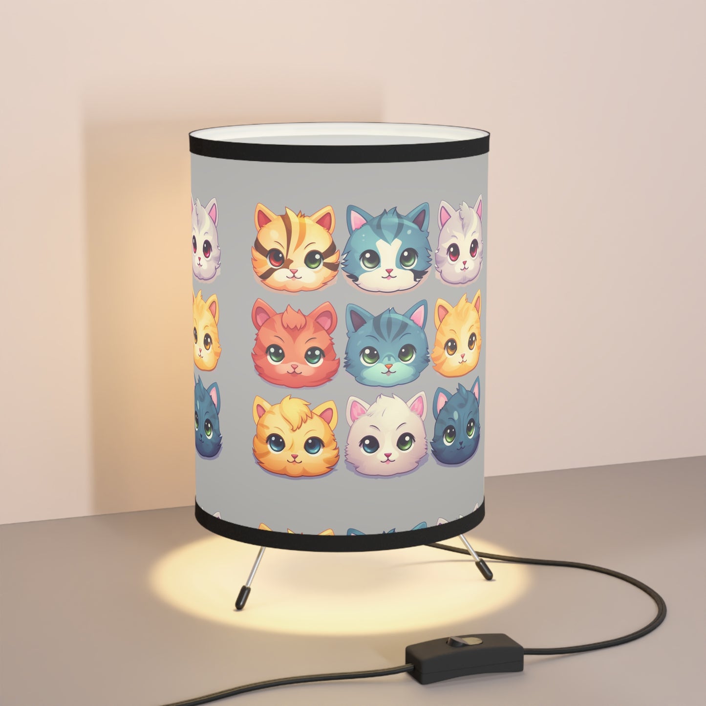 Kitty Faces Tripod Lamp - Grey