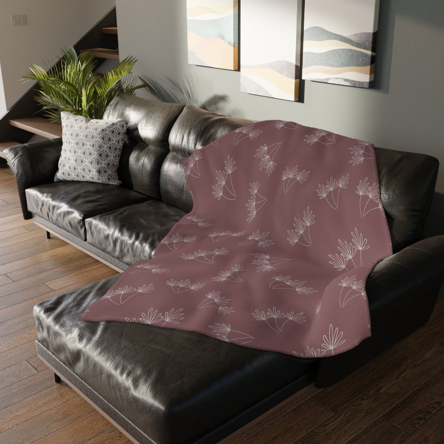 Cats and Flowers/Leafy Whimsy Blanket – Mauve