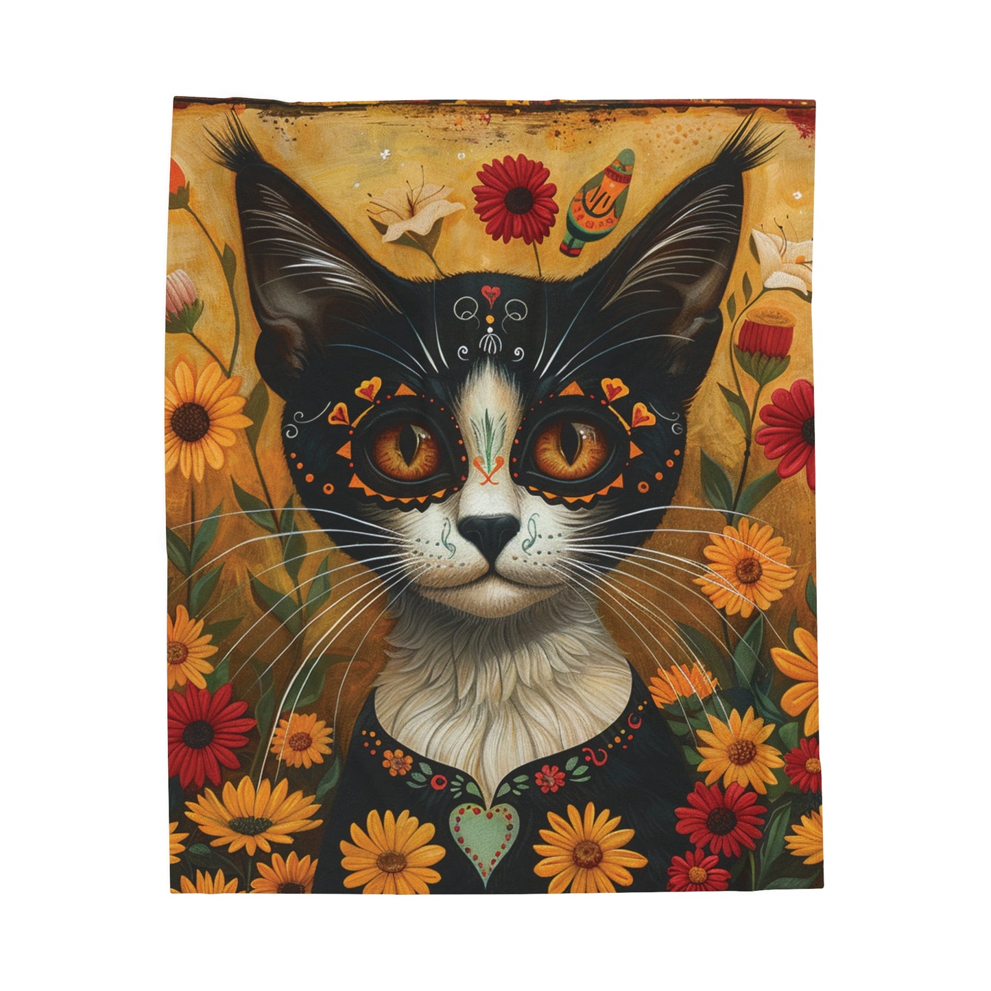 Cat on Yellow - Day of the Dead - Throw Blanket