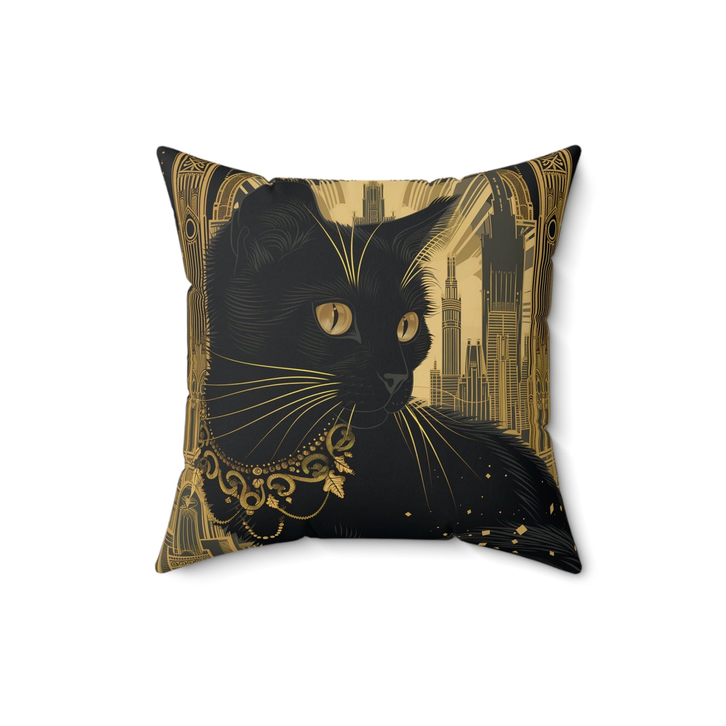 Black Cat and Gold Art Deco - Throw Pillow