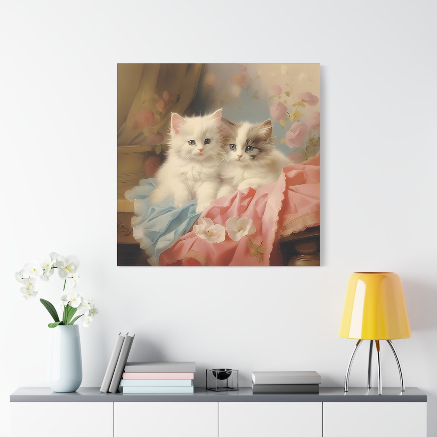 Kittens in Pink and Blue Linen Wall Canvas