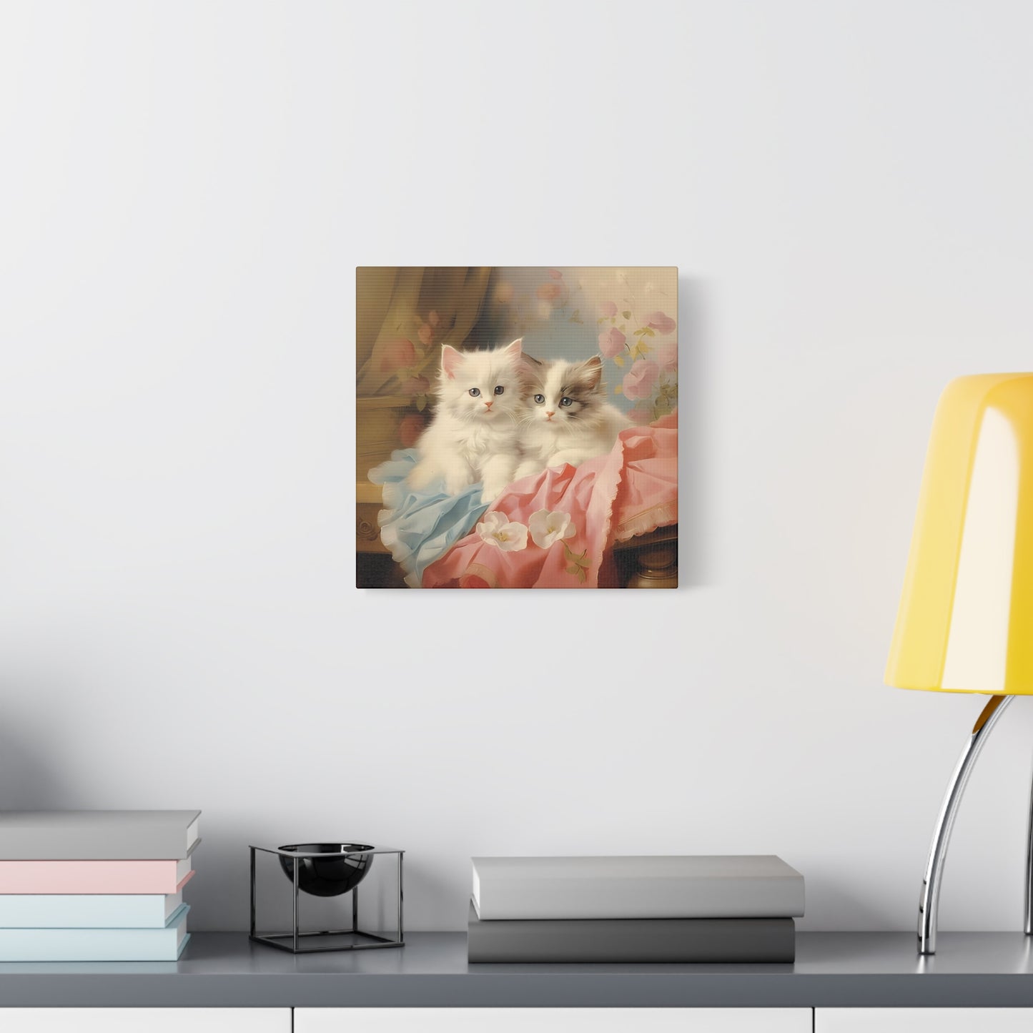 Kittens in Pink and Blue Linen Wall Canvas