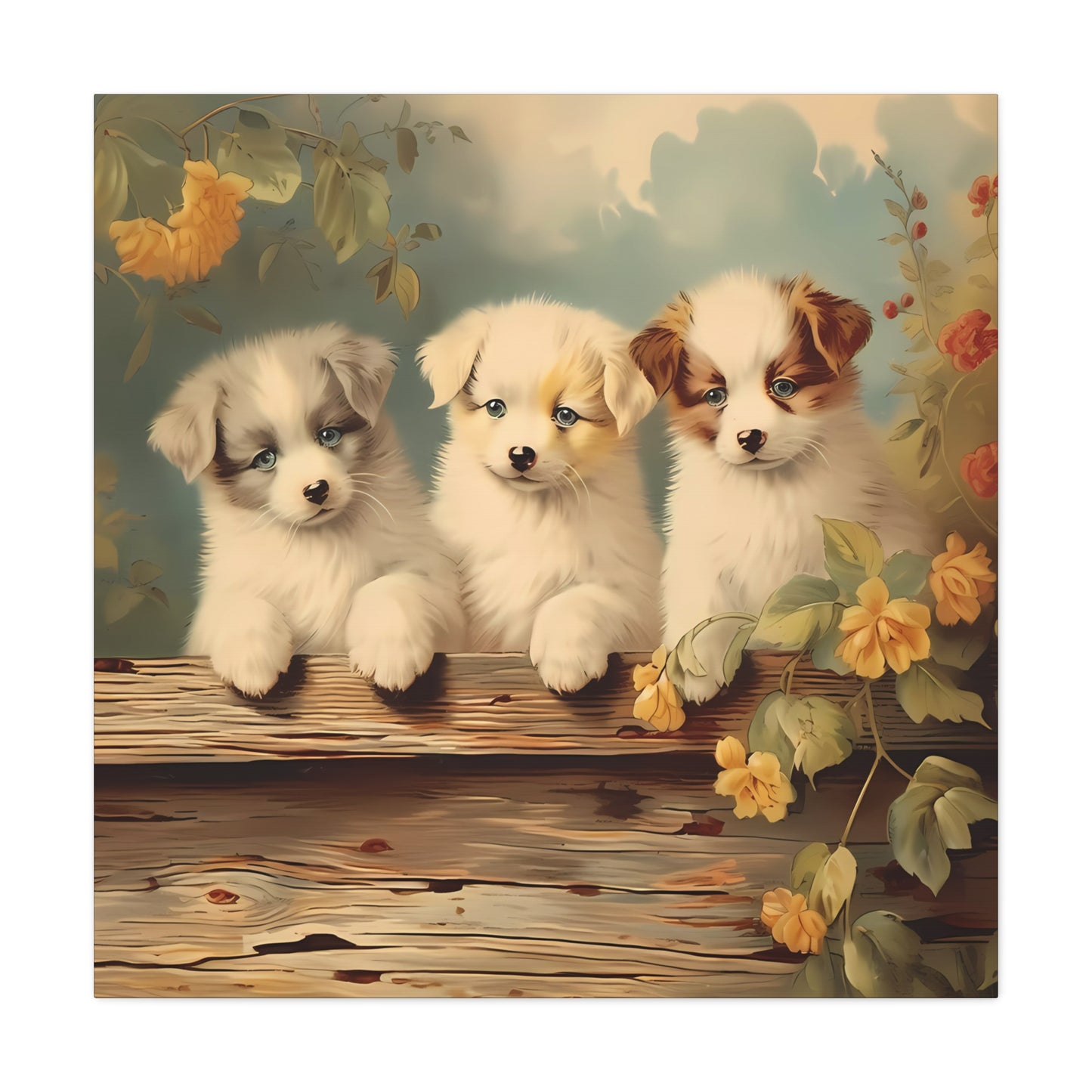 Puppies at the Fence Wall Canvas