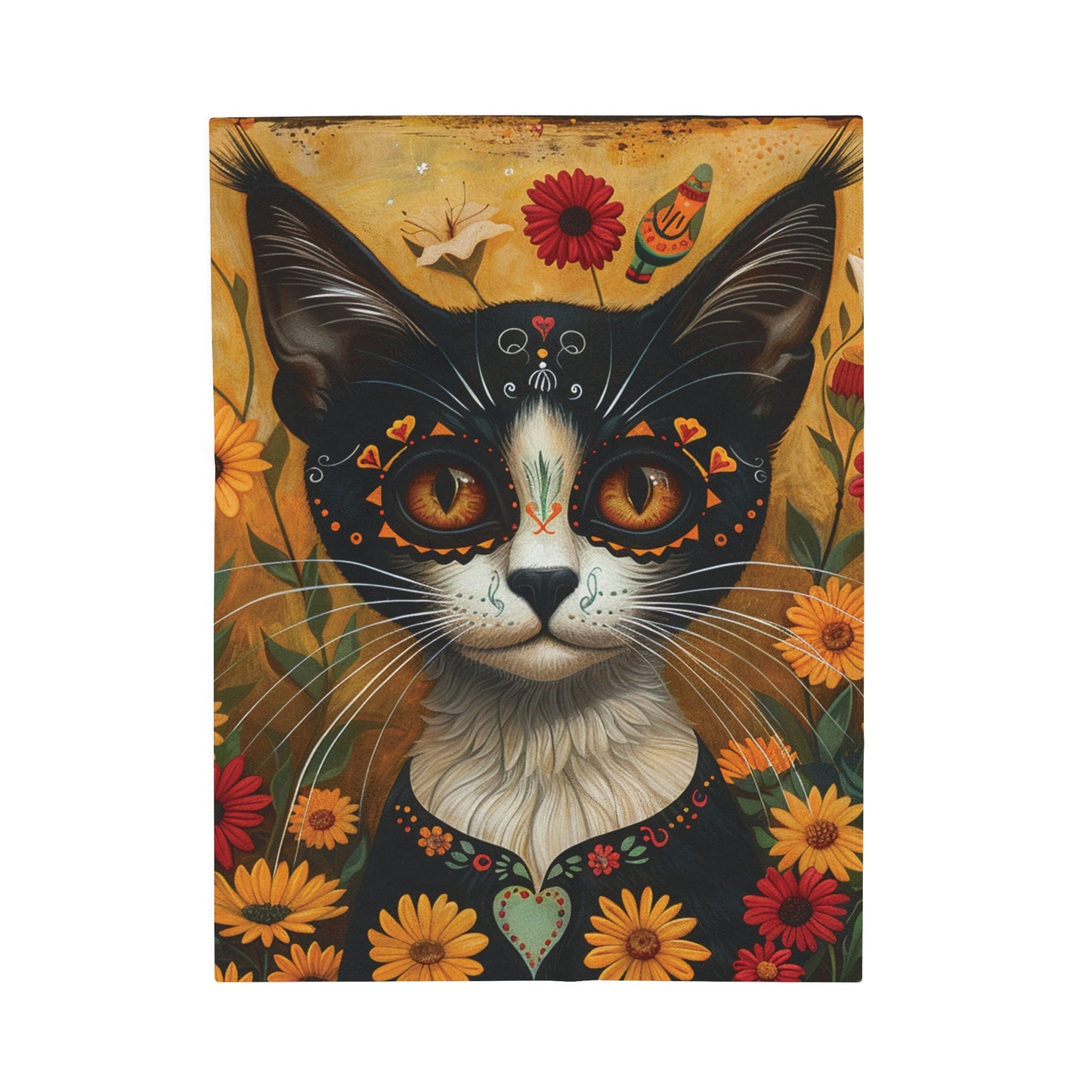 Cat on Yellow - Day of the Dead - Throw Blanket