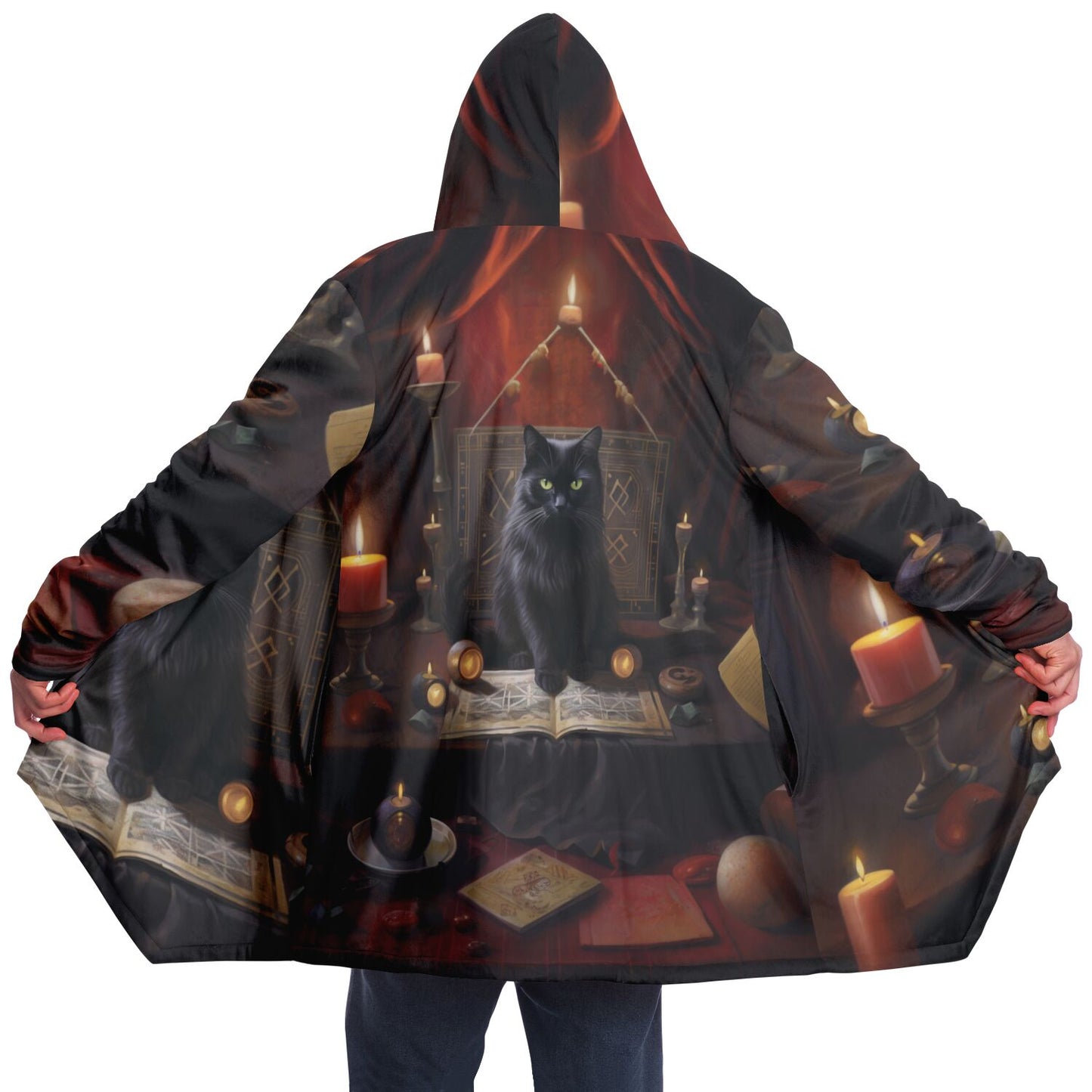 Cat, Red Drapes and Candles  - Fleece Lined Cloak