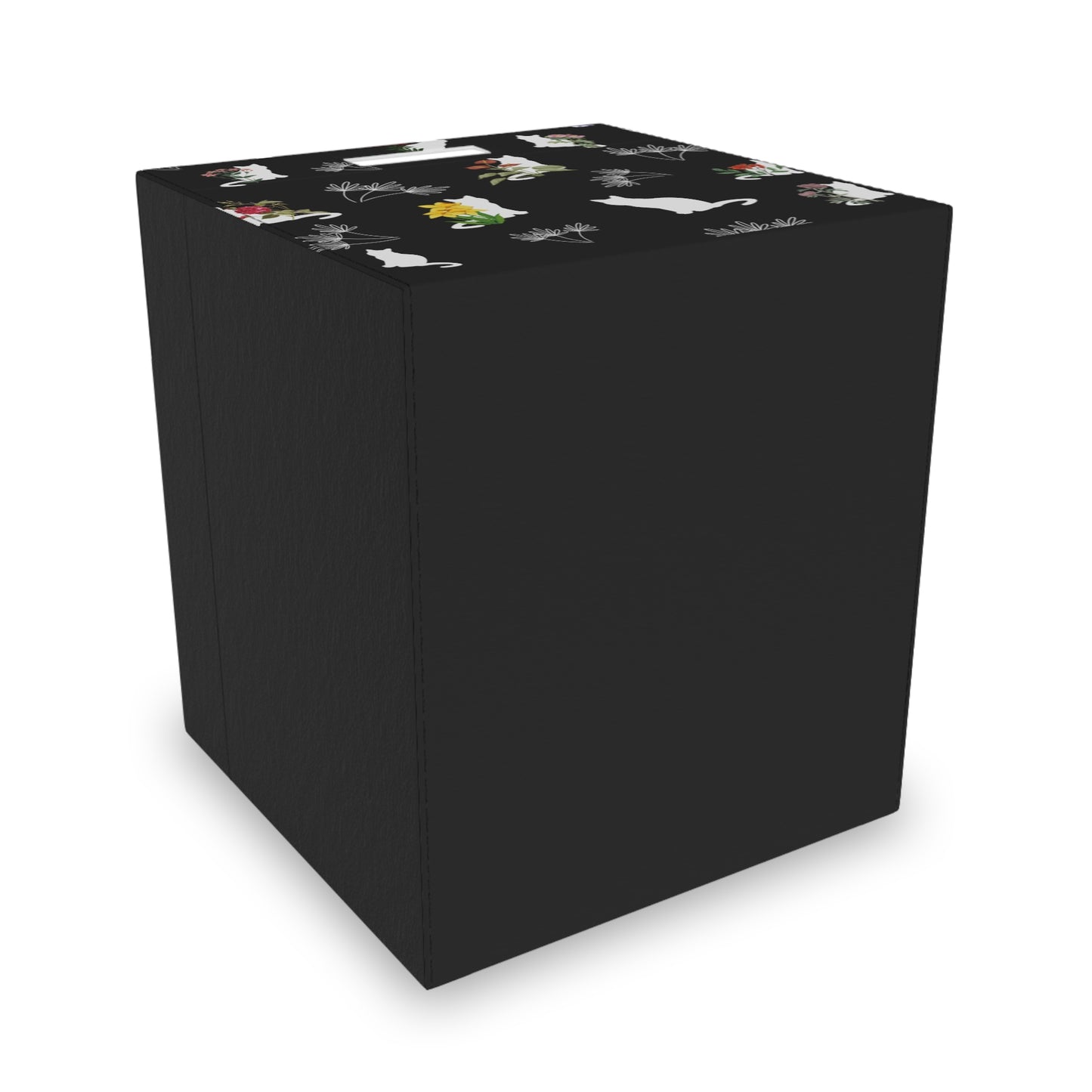 Cat and Flowers/Leafy Whimsy Storage Cube – Black