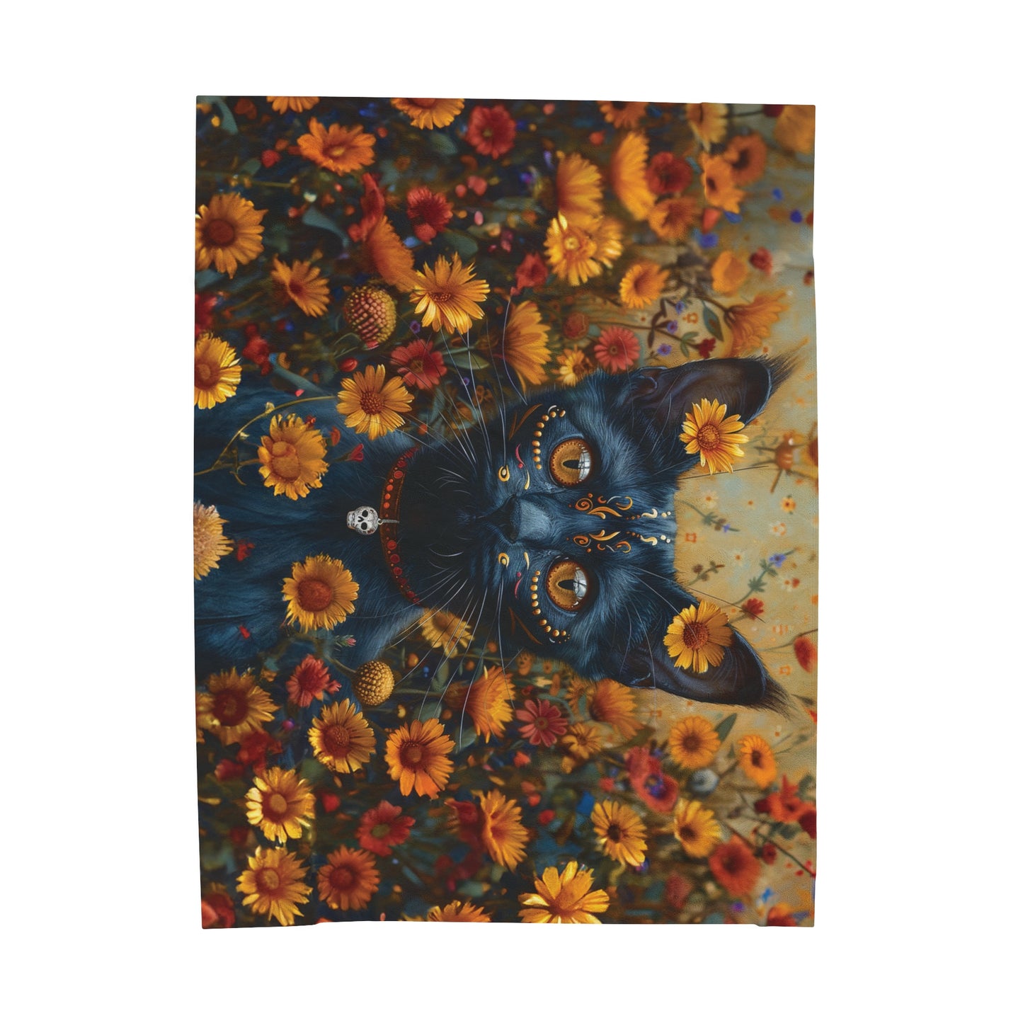 Cat in Yellow Daisies - Day of the Dead - Throw Blanket