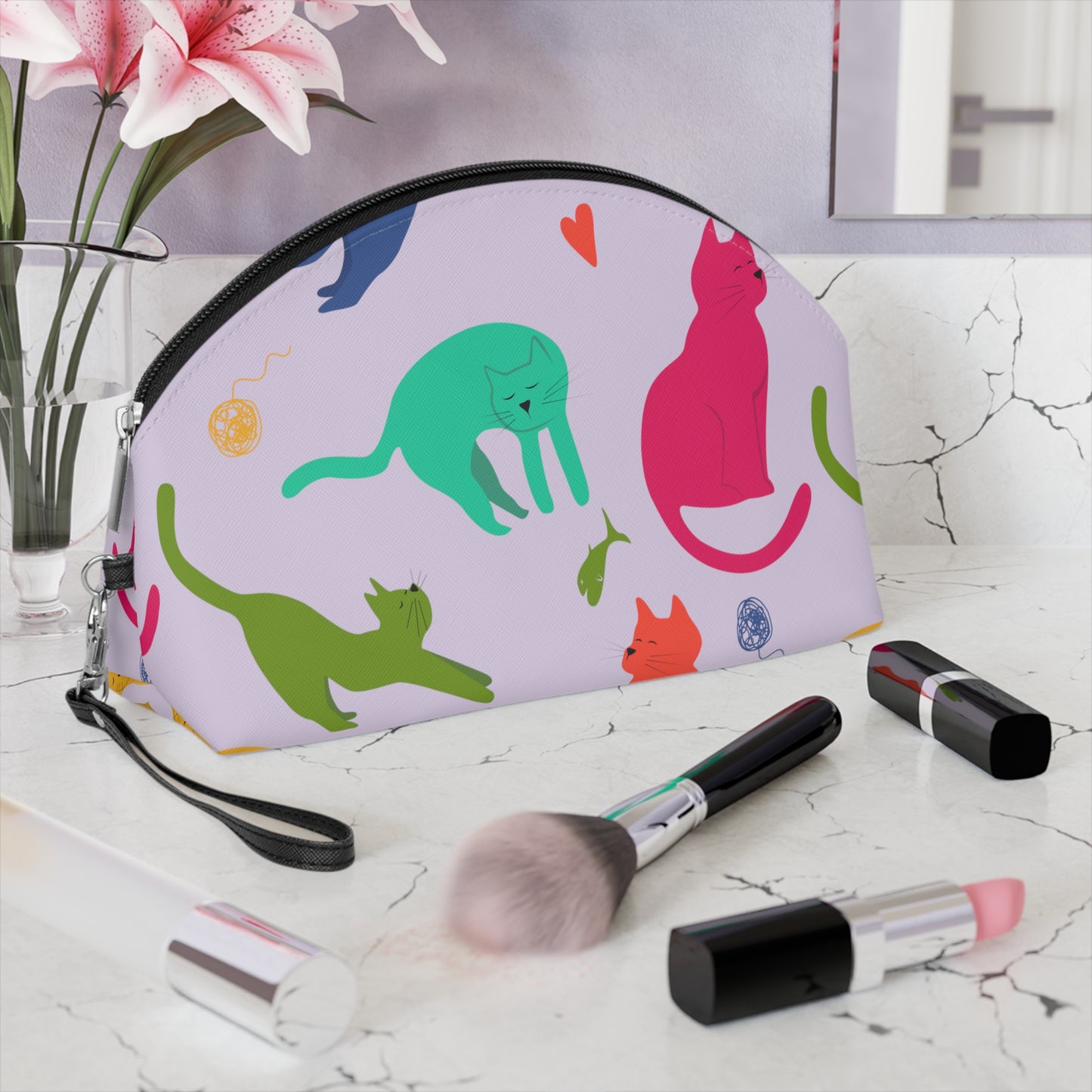 Vibrantly Colored Cats Makeup Bag – Purple