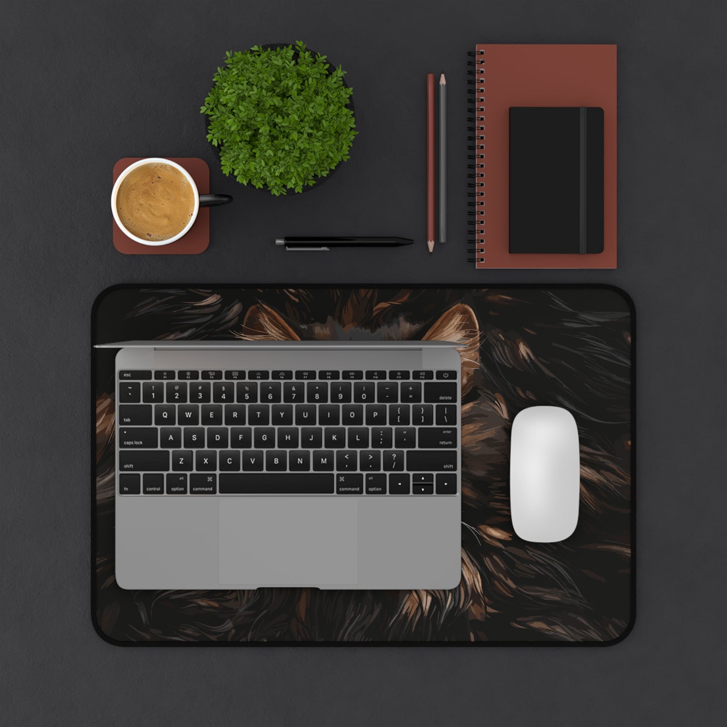 Brown and Black Cat Desk Mat