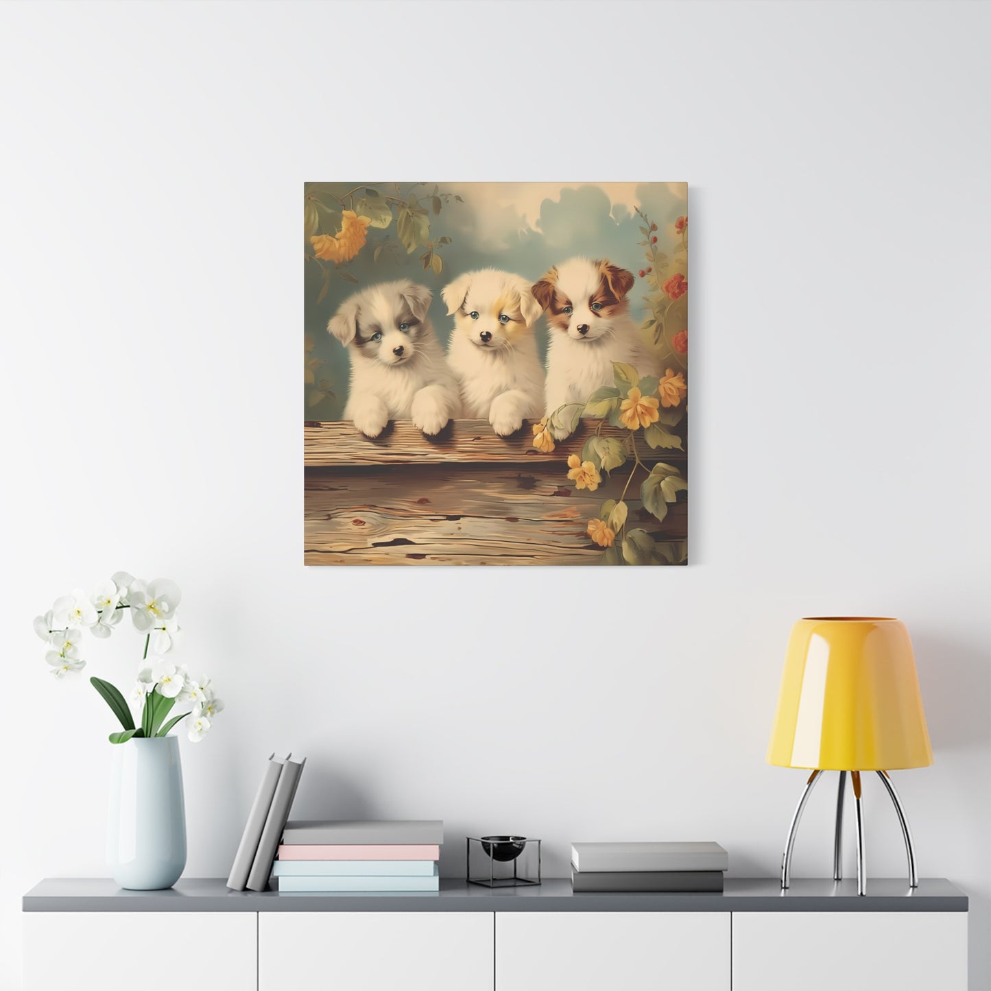 Puppies at the Fence Wall Canvas