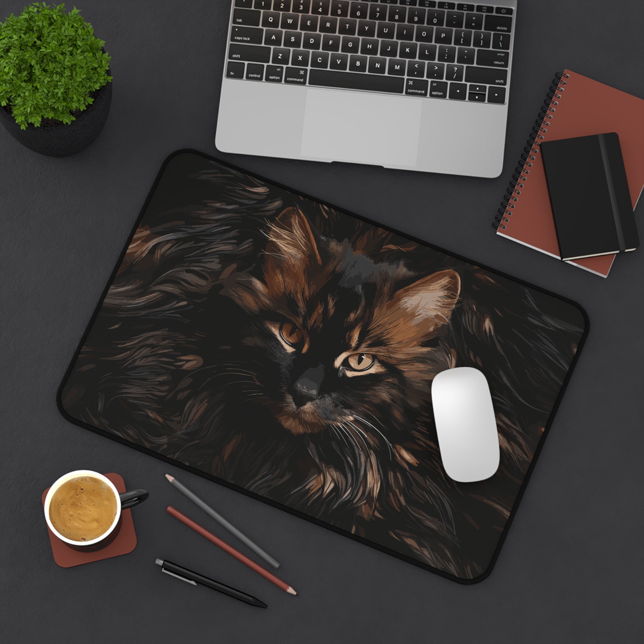 Brown and Black Cat Desk Mat