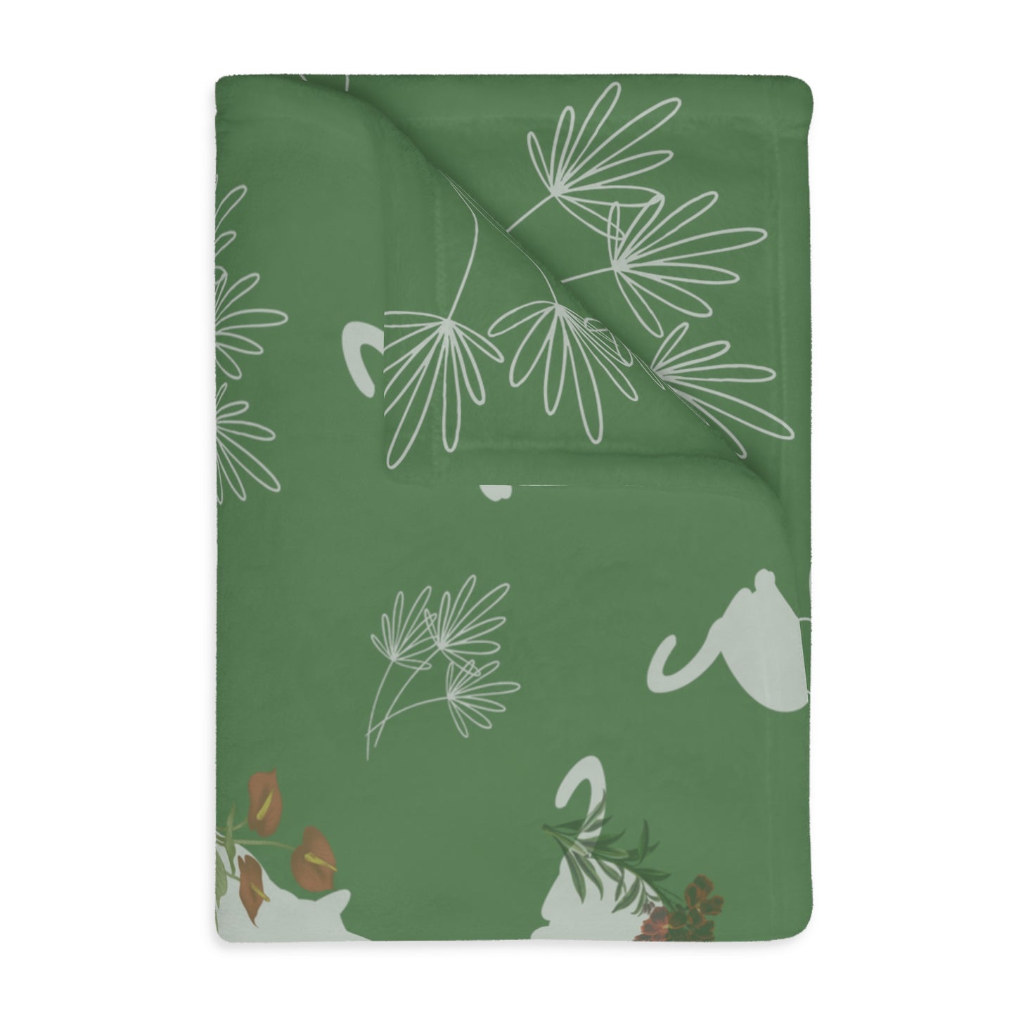 Cats and Flowers/Leafy Whimsy Blanket - Green