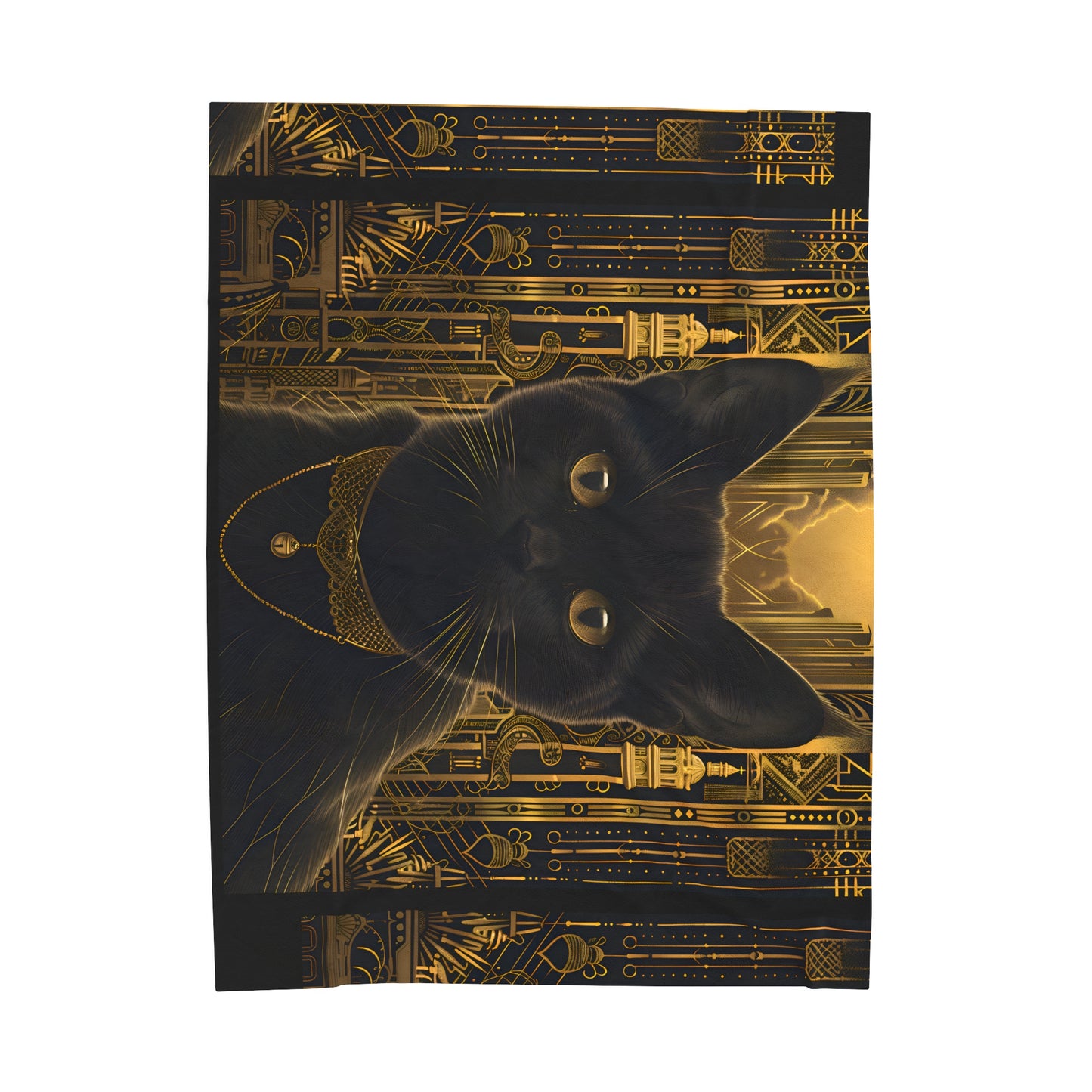 Black Cat with Golden Bell Art Deco - Velveteen Blanket