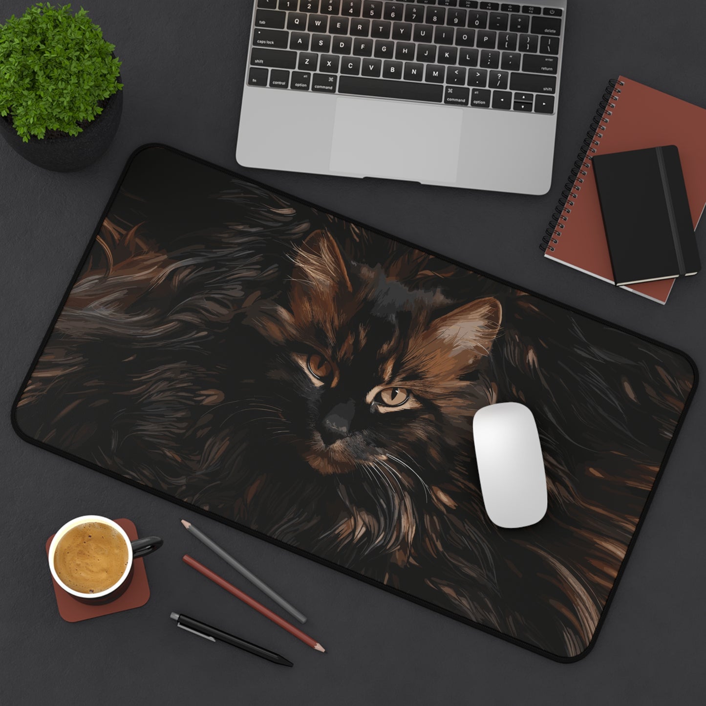 Brown and Black Cat Desk Mat