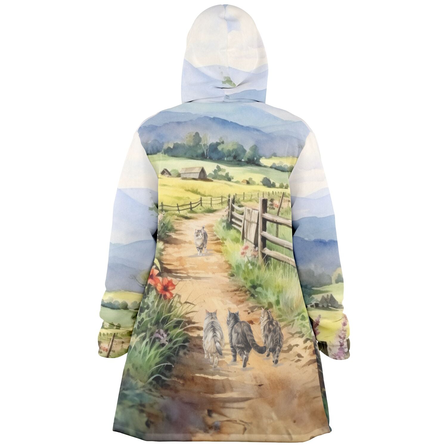 Four Cats on Country Road - Fleece Lined Cloak