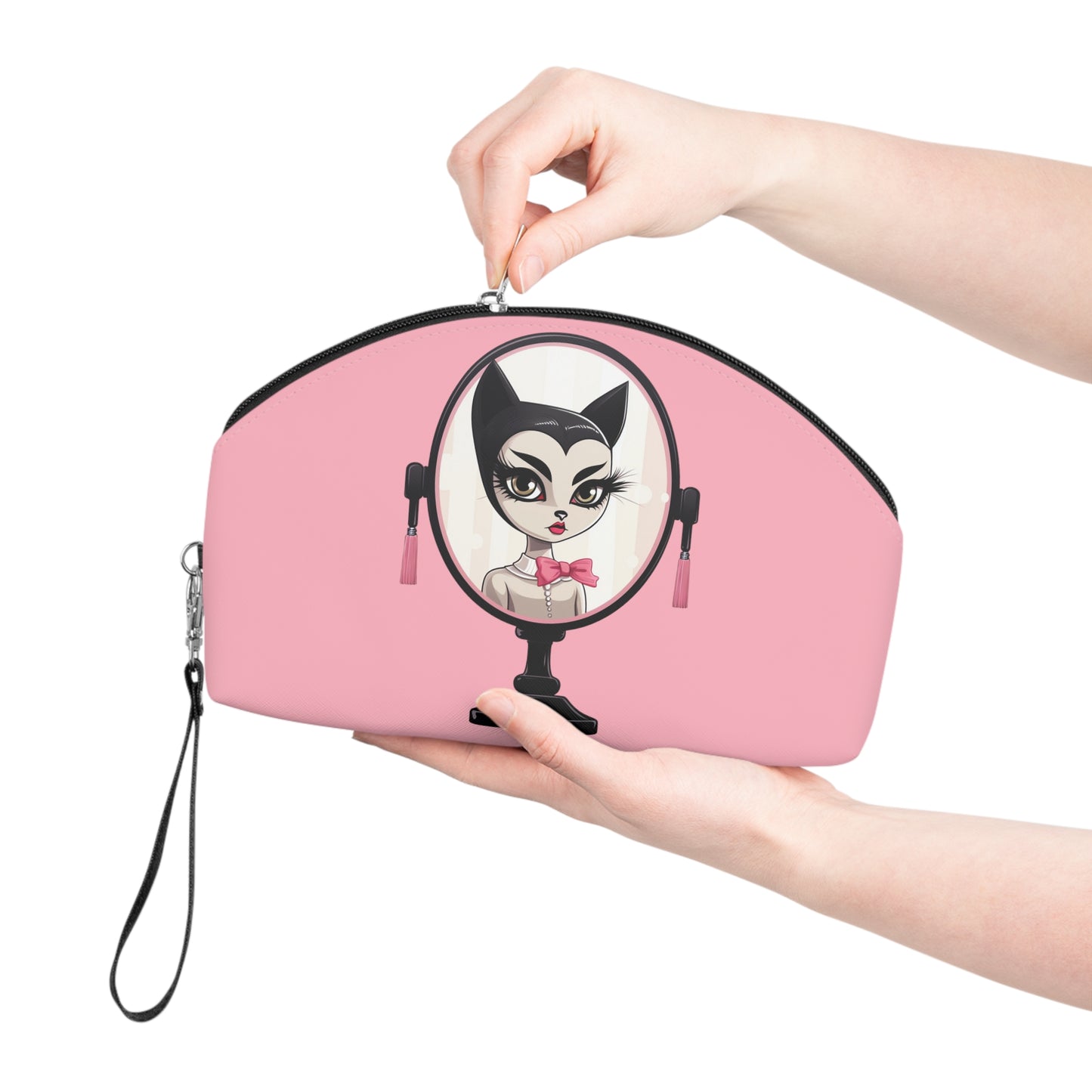 Sophisticated Cat Makeup Bag – Lady Cat with Pink Bow