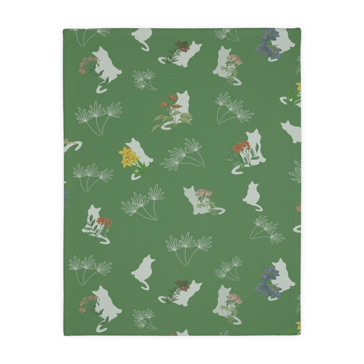 Cats and Flowers/Leafy Whimsy Blanket - Green