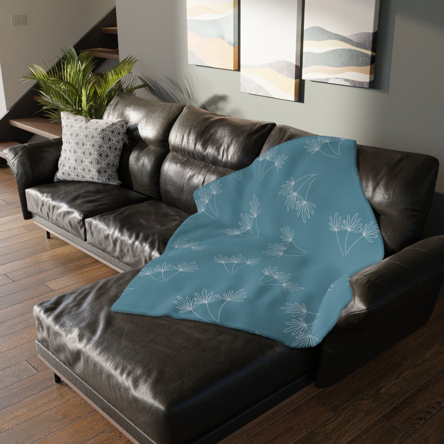 Cats and Flowers/Leafy Whimsy Blanket – Light Blue