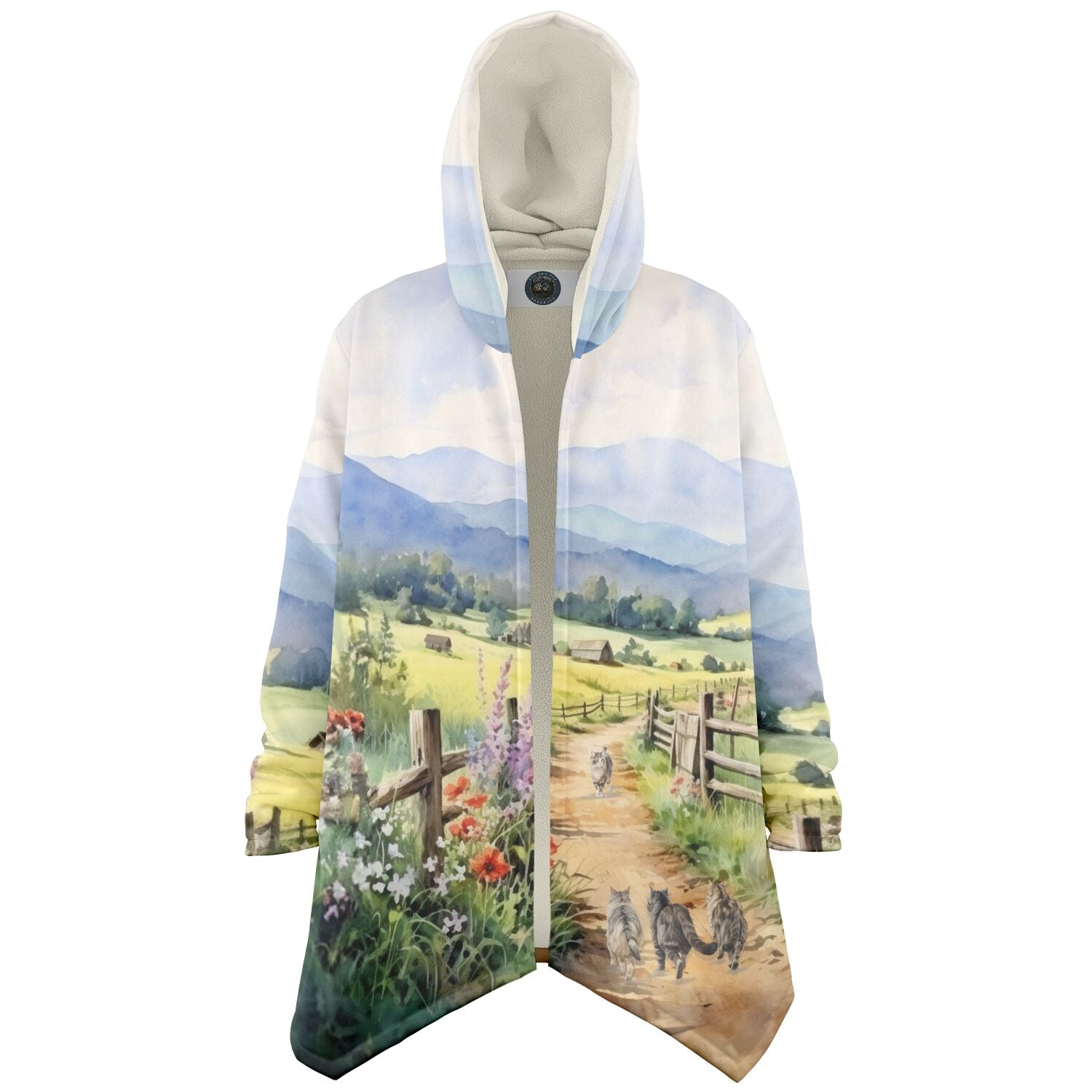 Four Cats on Country Road - Fleece Lined Cloak