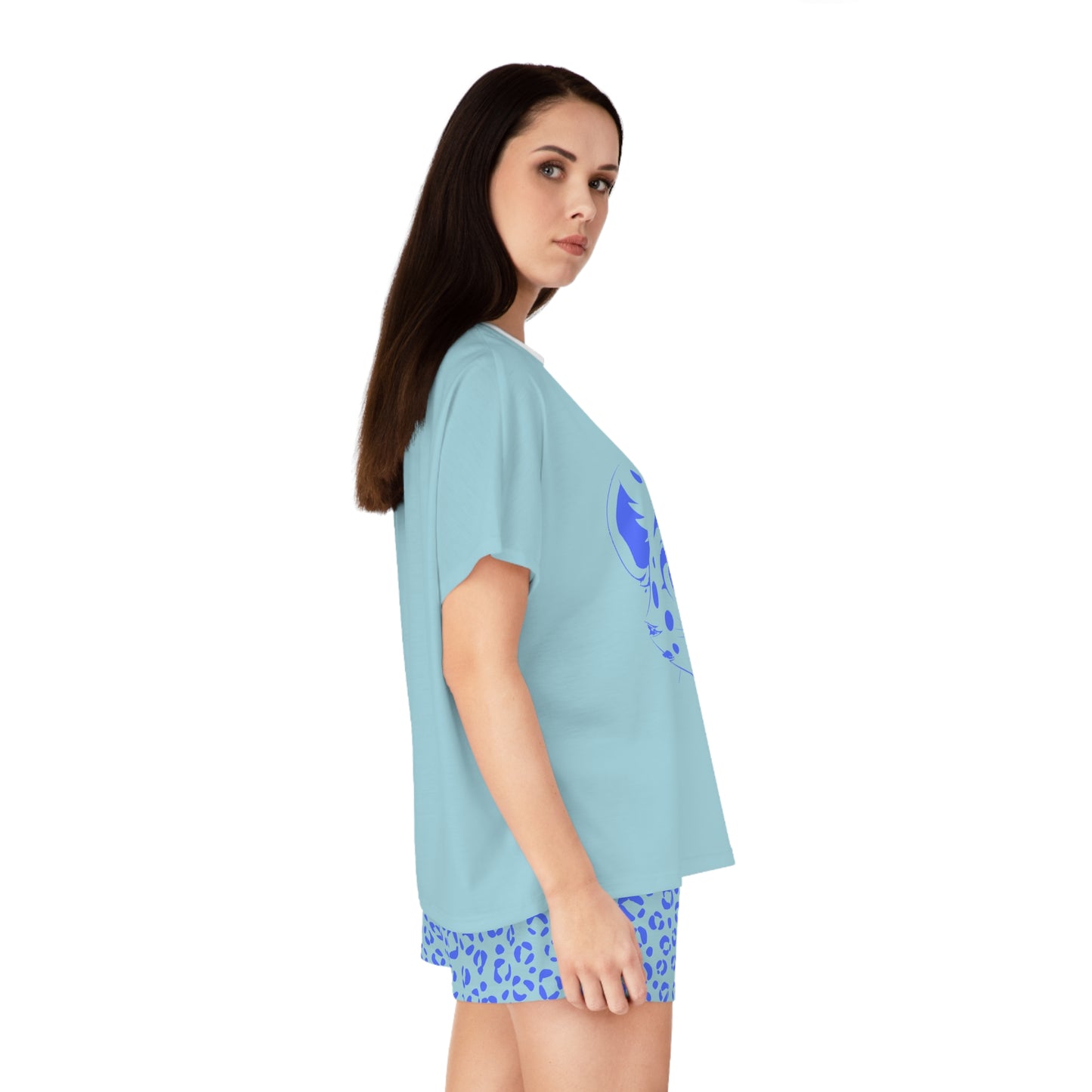 Leopard Print Women's Short Pajama Set - Blue