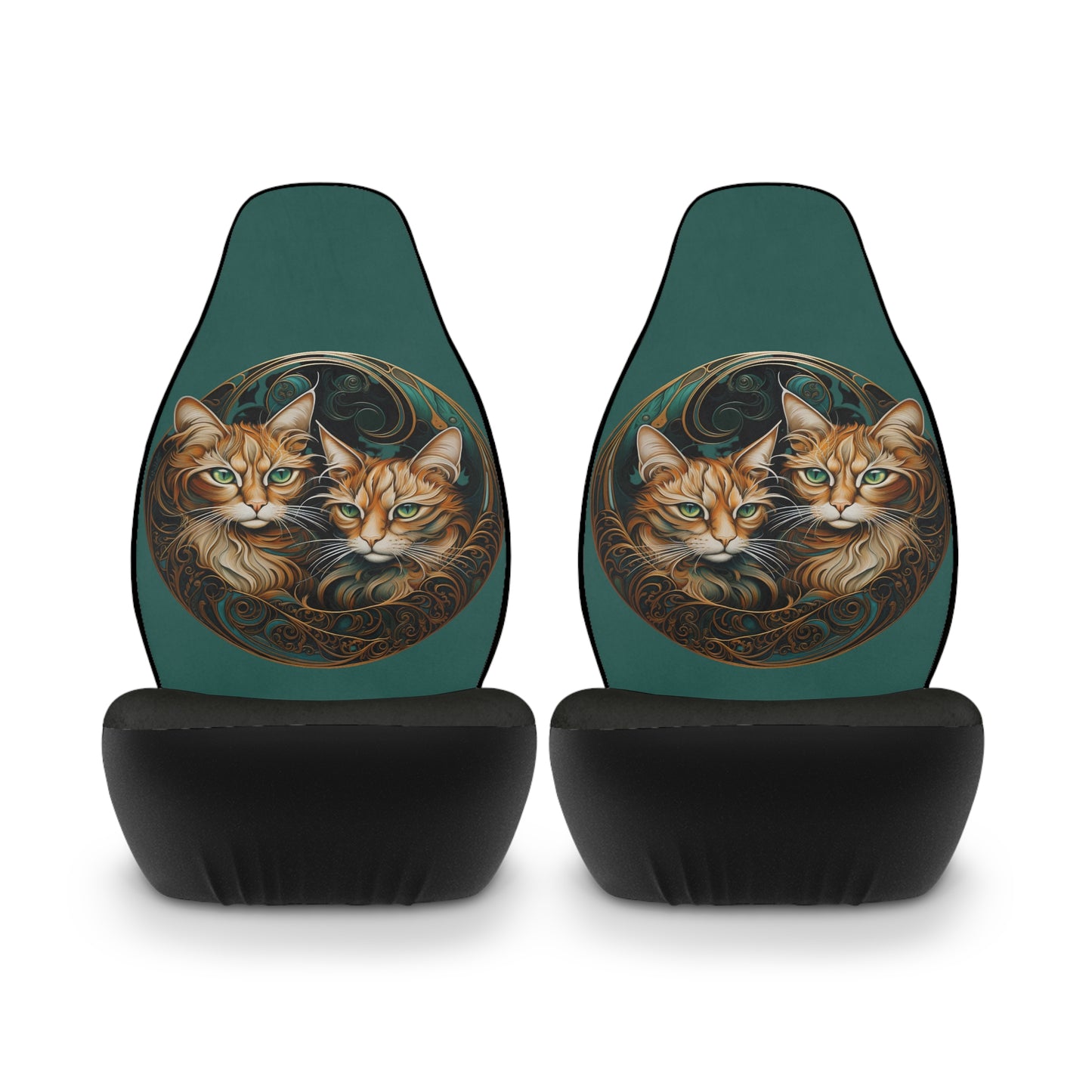 Gold and Green Cat Harmony Car Seat Covers - Green