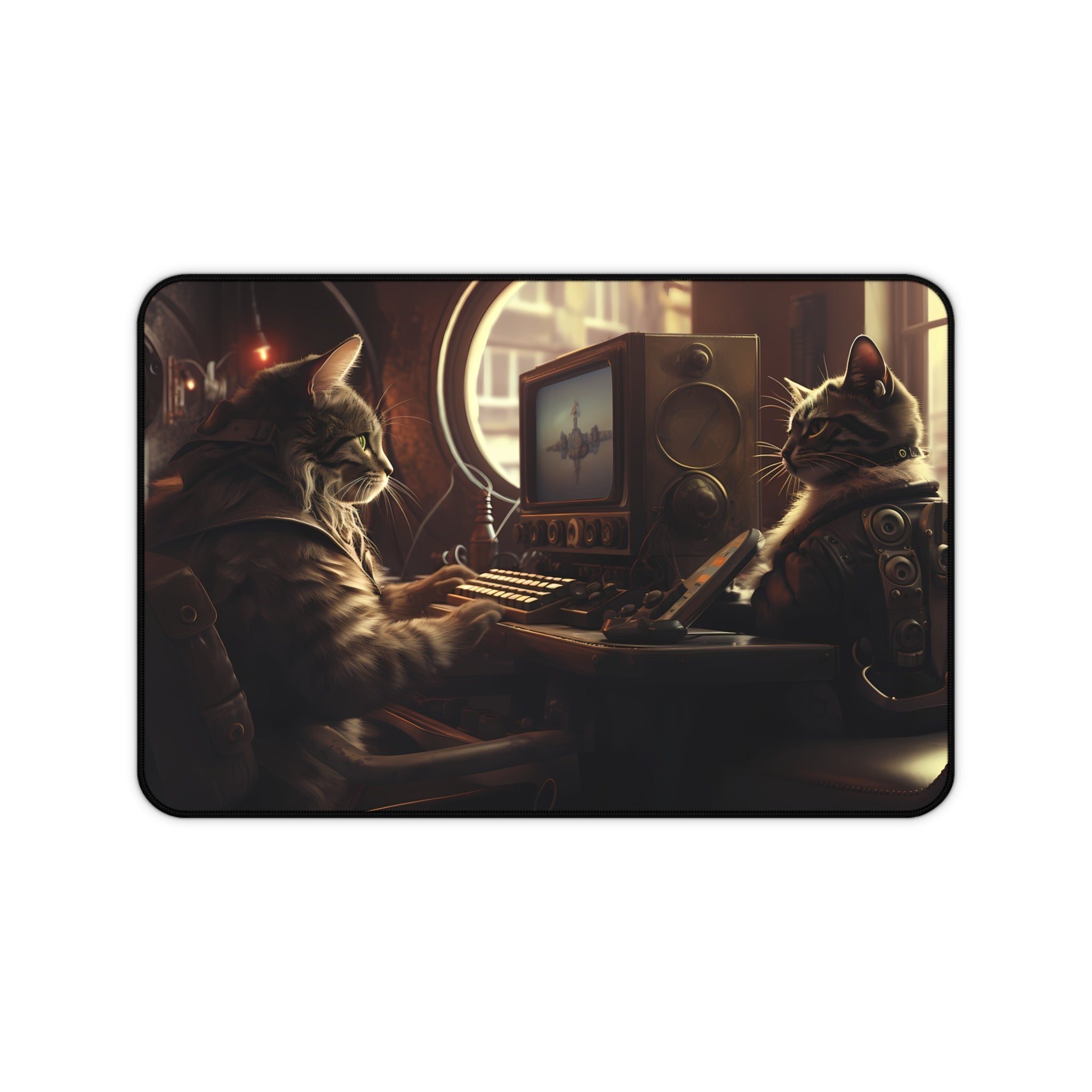 DieselPunk Cats at Computer Desk Mat