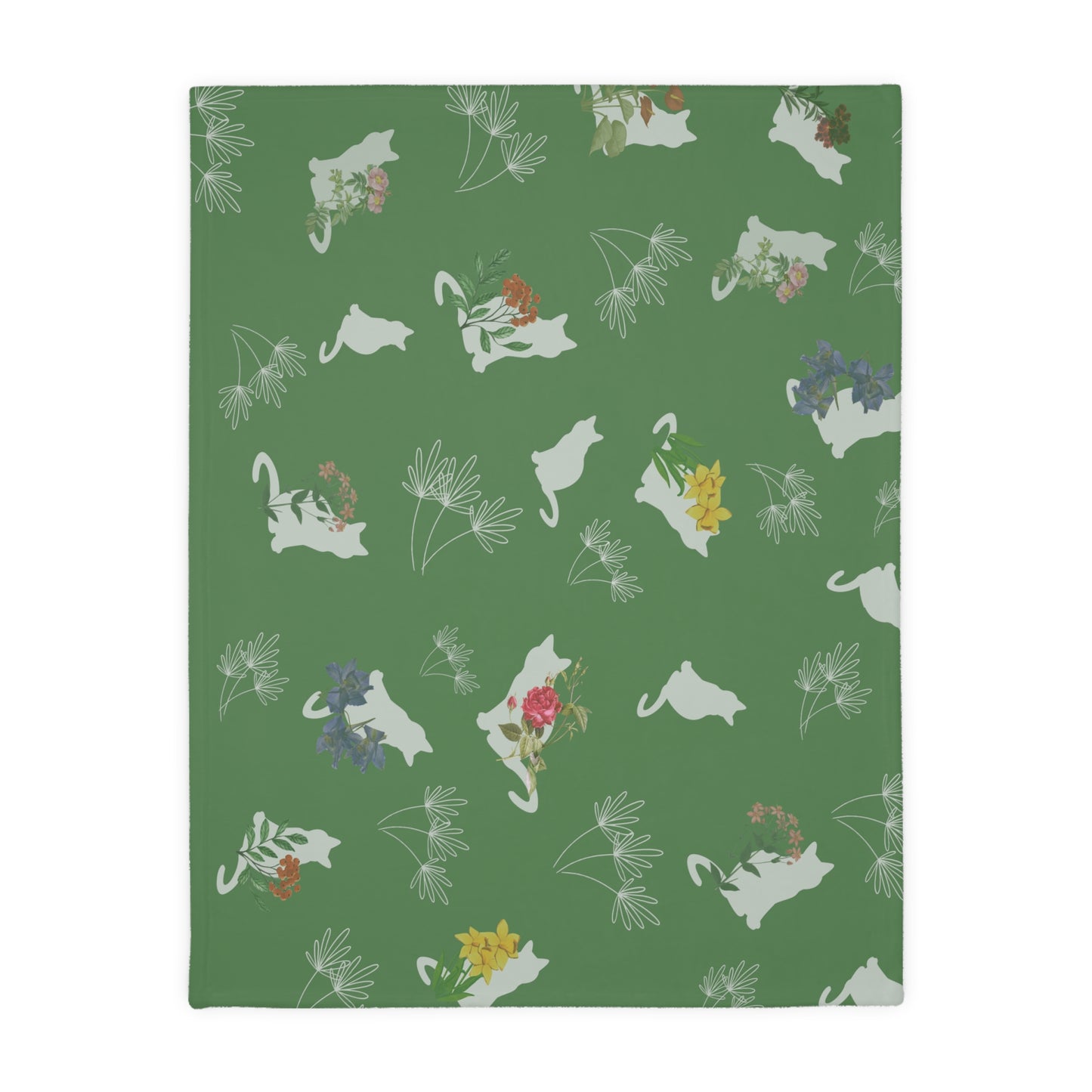 Cats and Flowers/Leafy Whimsy Blanket - Green