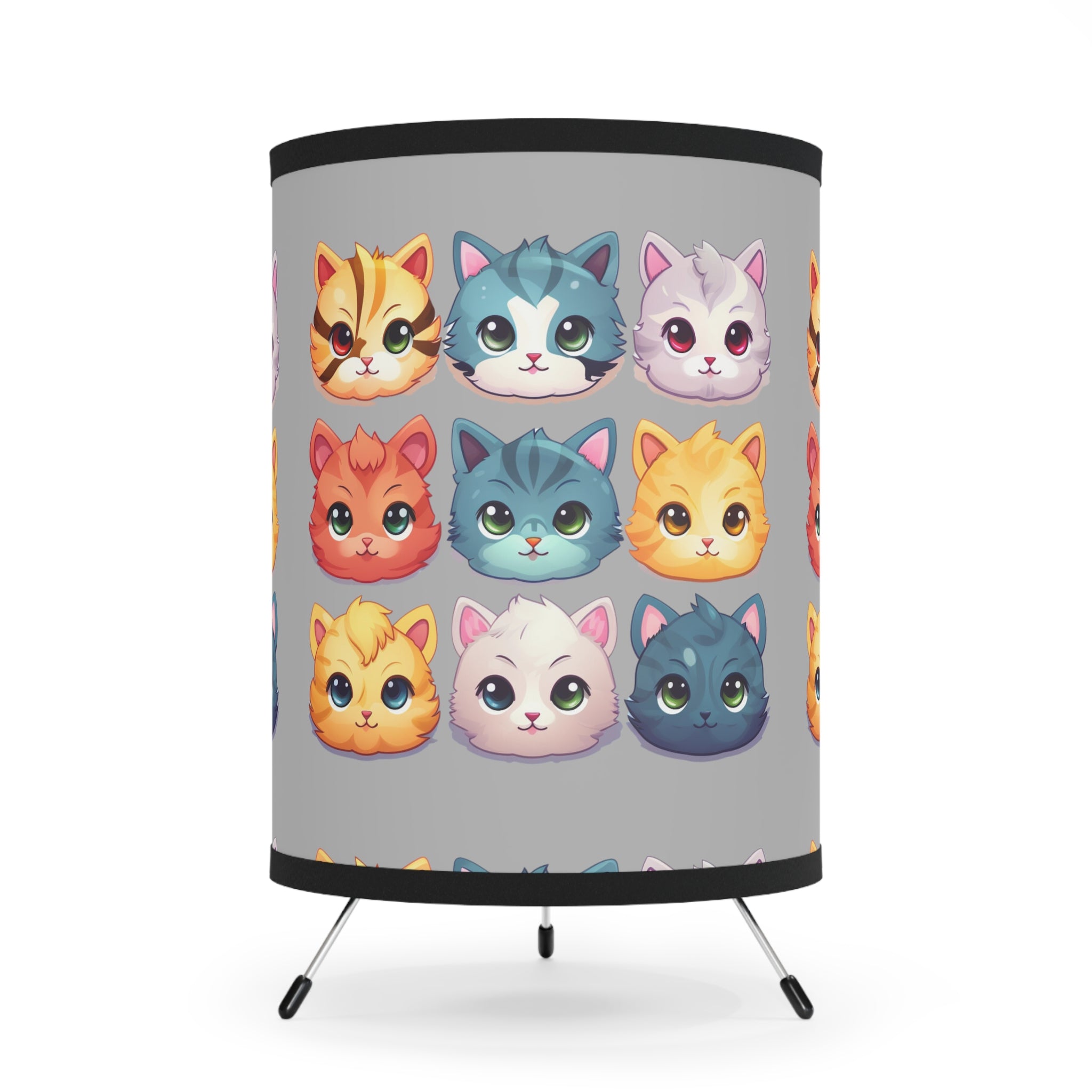 Kitty Faces Tripod Lamp - Grey