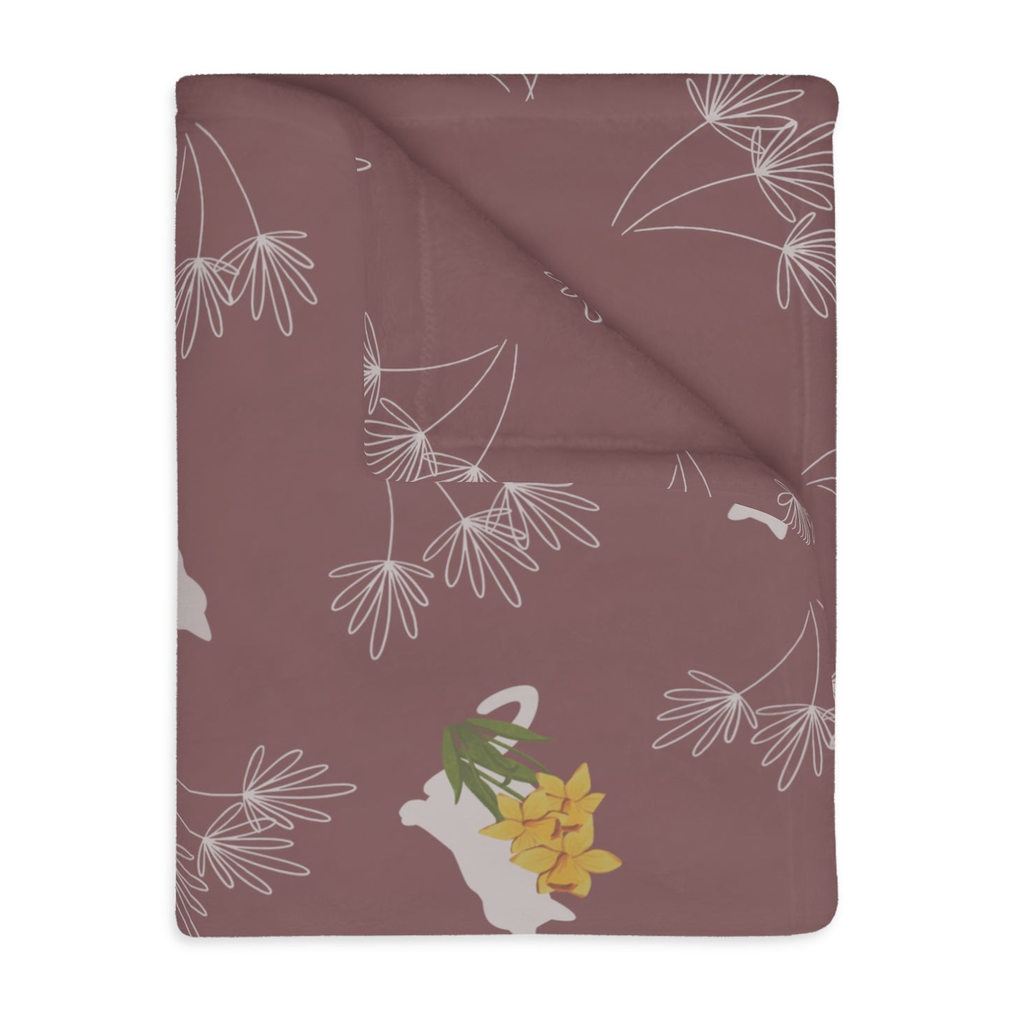 Cats and Flowers/Leafy Whimsy Blanket – Mauve