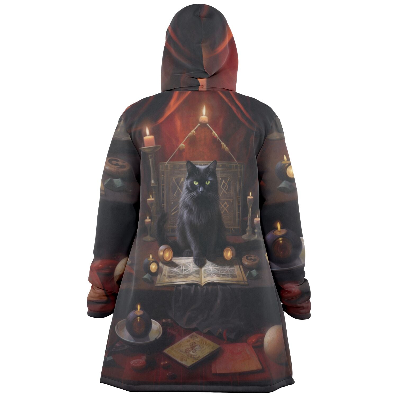 Cat, Red Drapes and Candles  - Fleece Lined Cloak