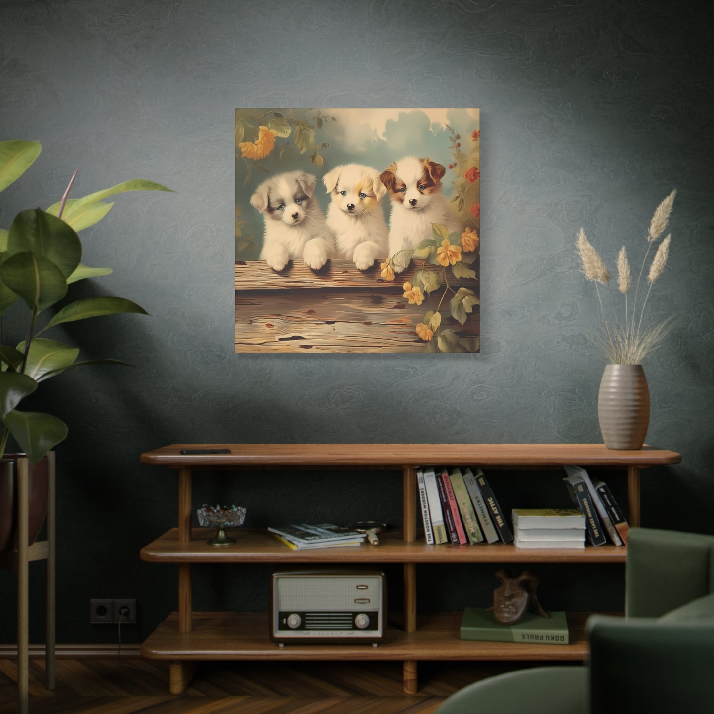 Puppies at the Fence Wall Canvas