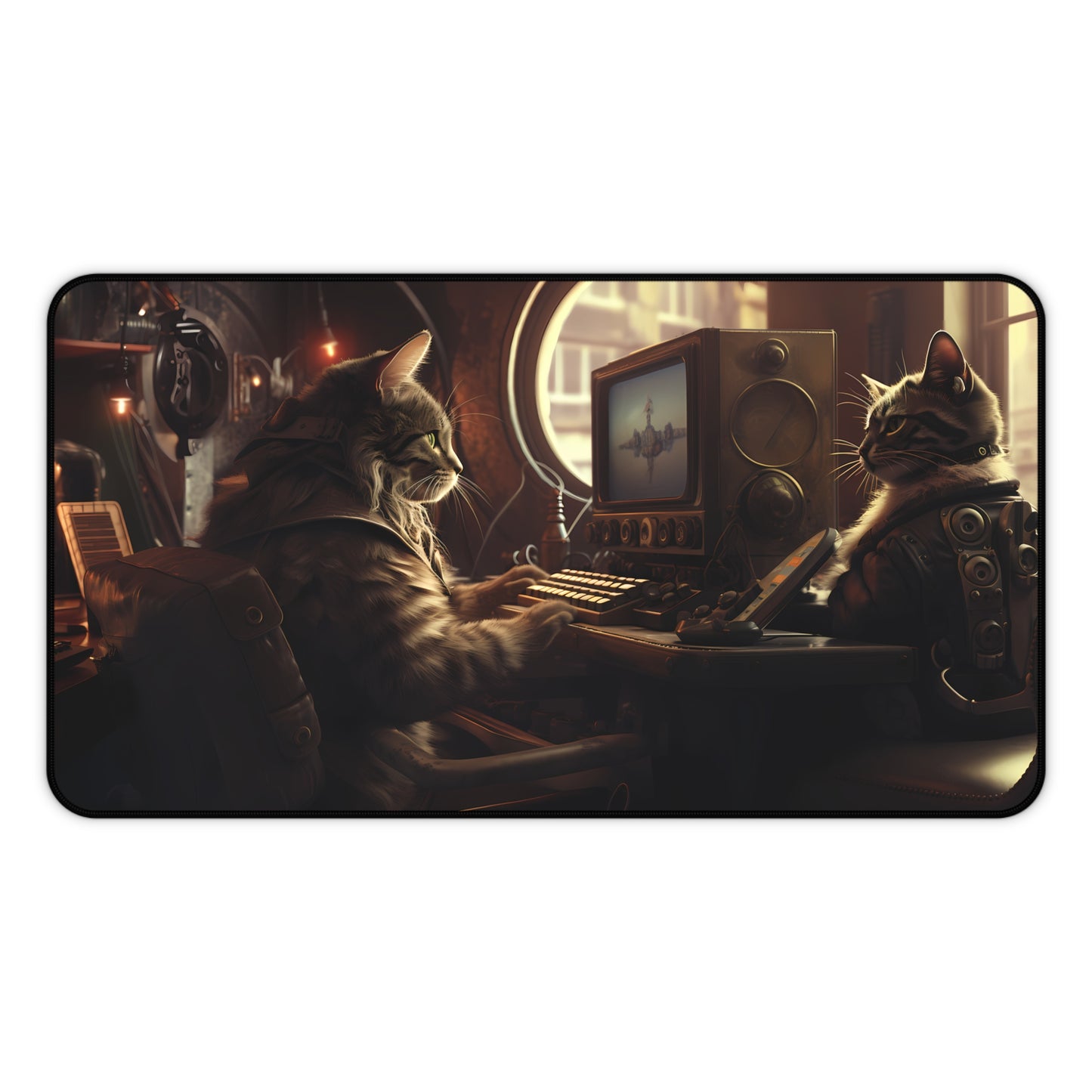 DieselPunk Cats at Computer Desk Mat