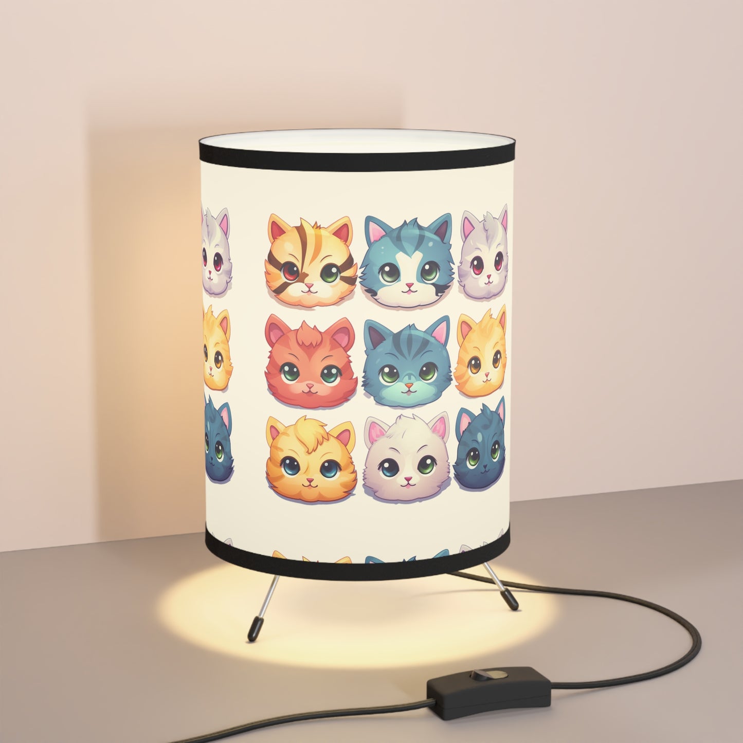 Kitty Faces Tripod Lamp - White