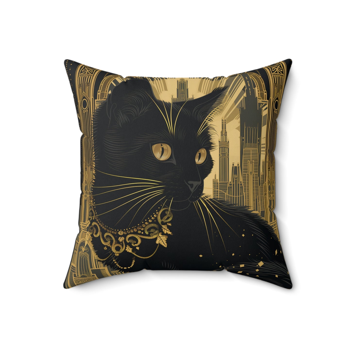 Black Cat and Gold Art Deco - Throw Pillow