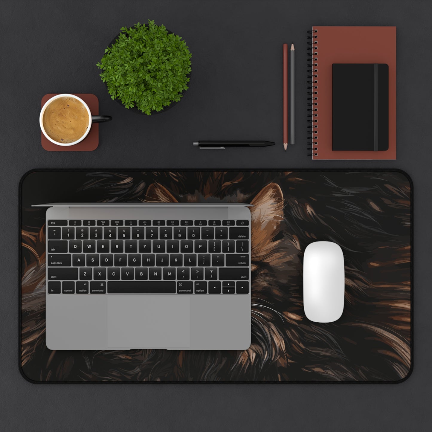 Brown and Black Cat Desk Mat