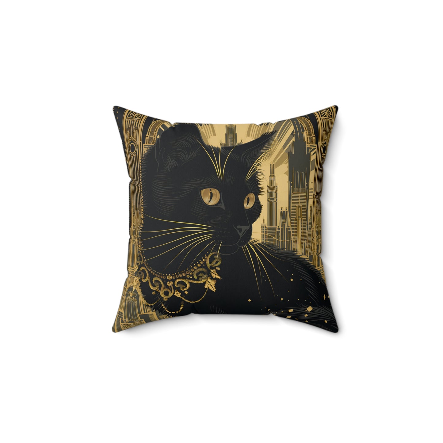 Black Cat and Gold Art Deco - Throw Pillow