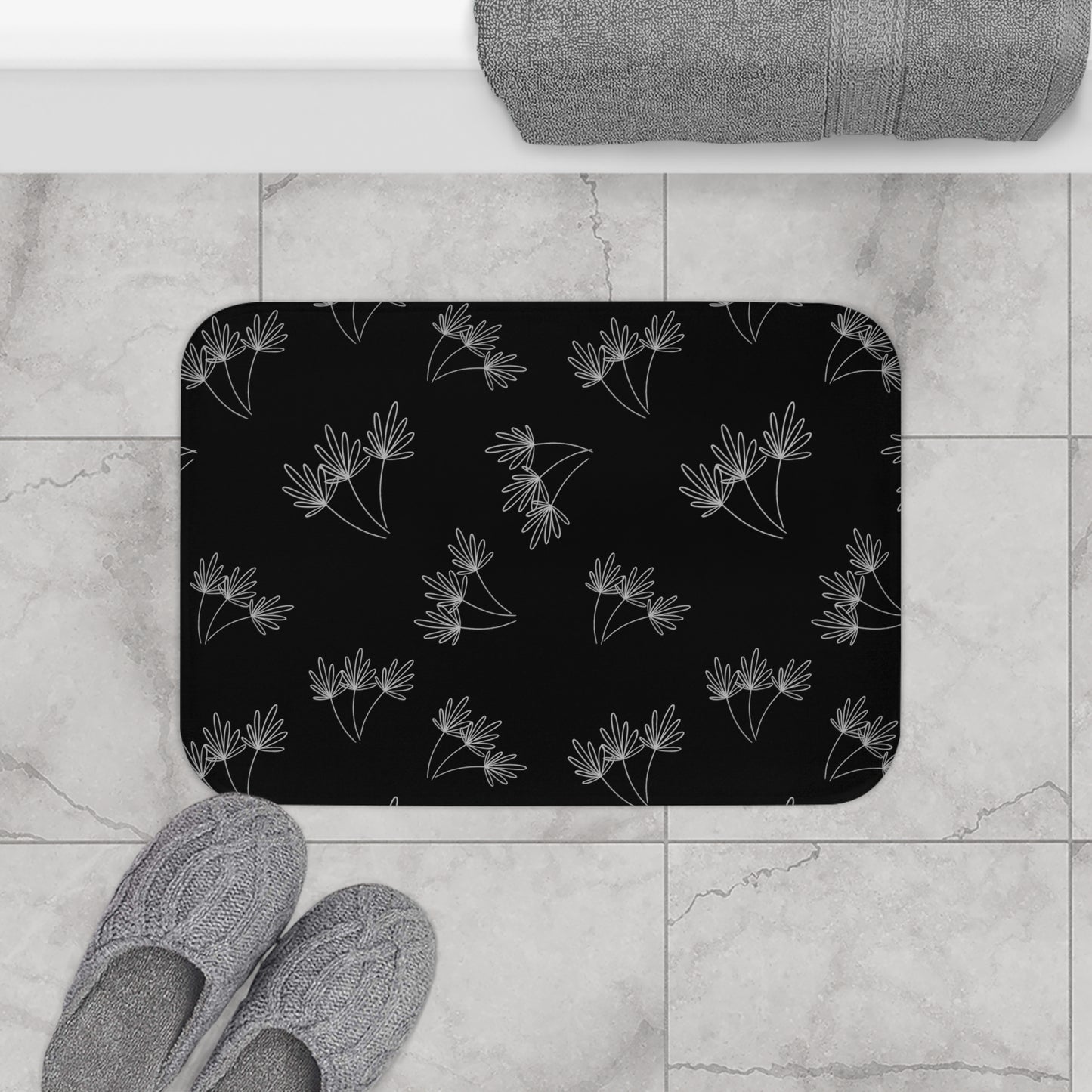 Leafy Whimsy Bath Mat – Black